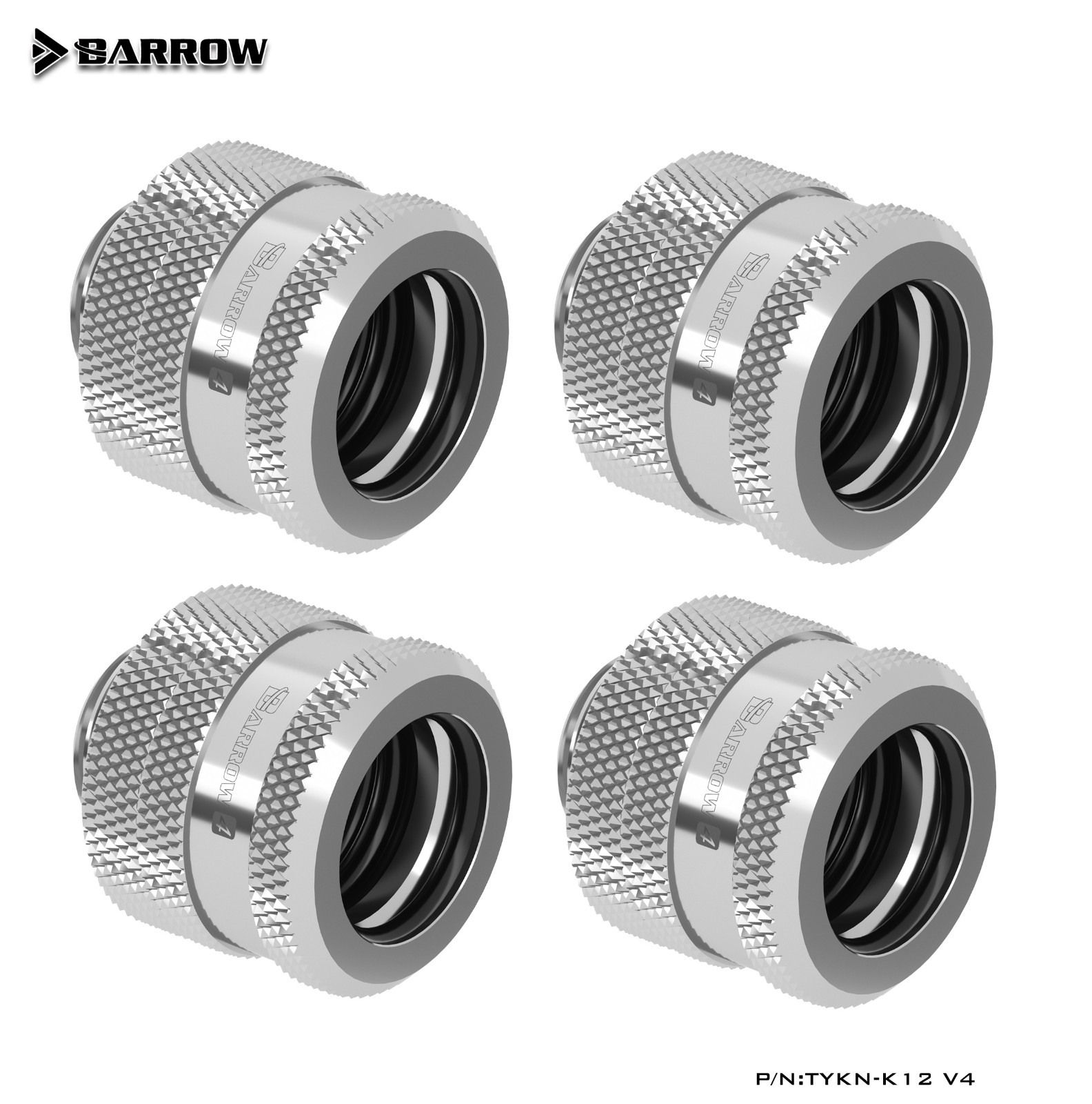 4 Pcs of Barrow G1/4" to 12mm Hard Tubing Compression Fitting Adapter , Silver