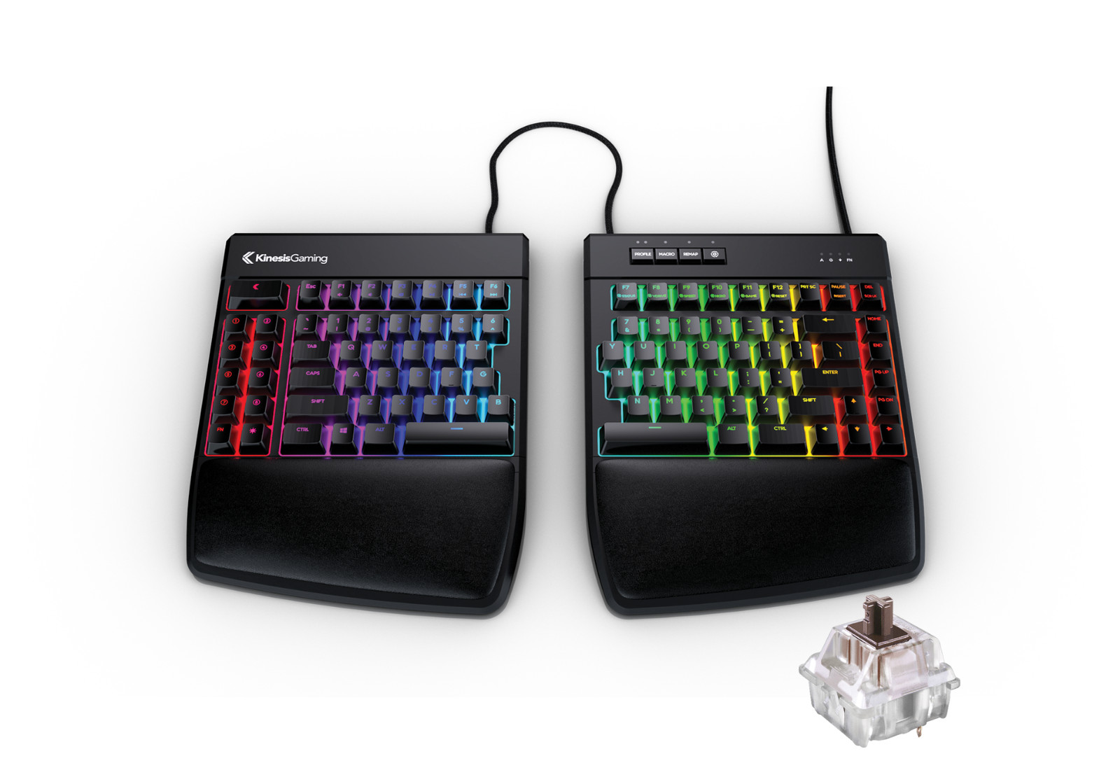 Kinesis KB975-BRN RGB Split Mechanical Cherry MX Brown Switches Keyboard - Black