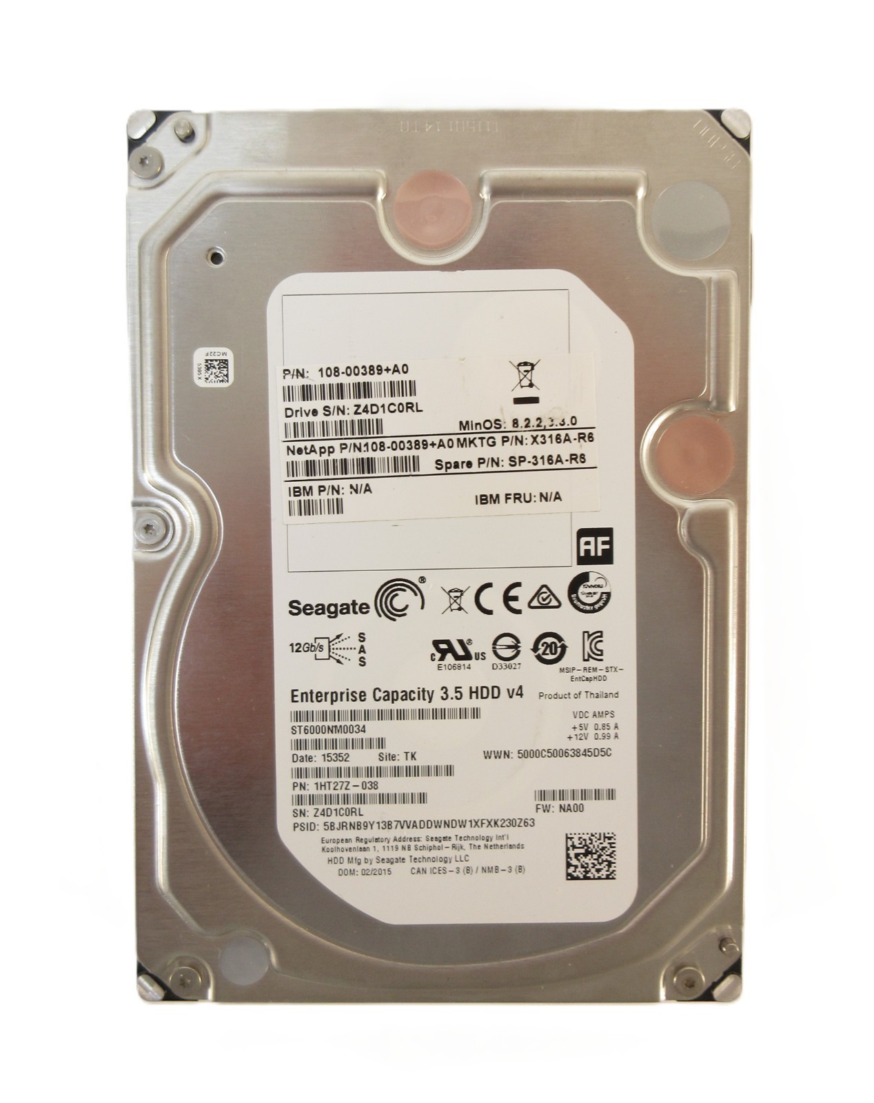 Seagate ST6000NM0034 6TB 7.2K 12Gb/s SAS 3.5" HDD NetApp X316A-R6 512B Formatted
