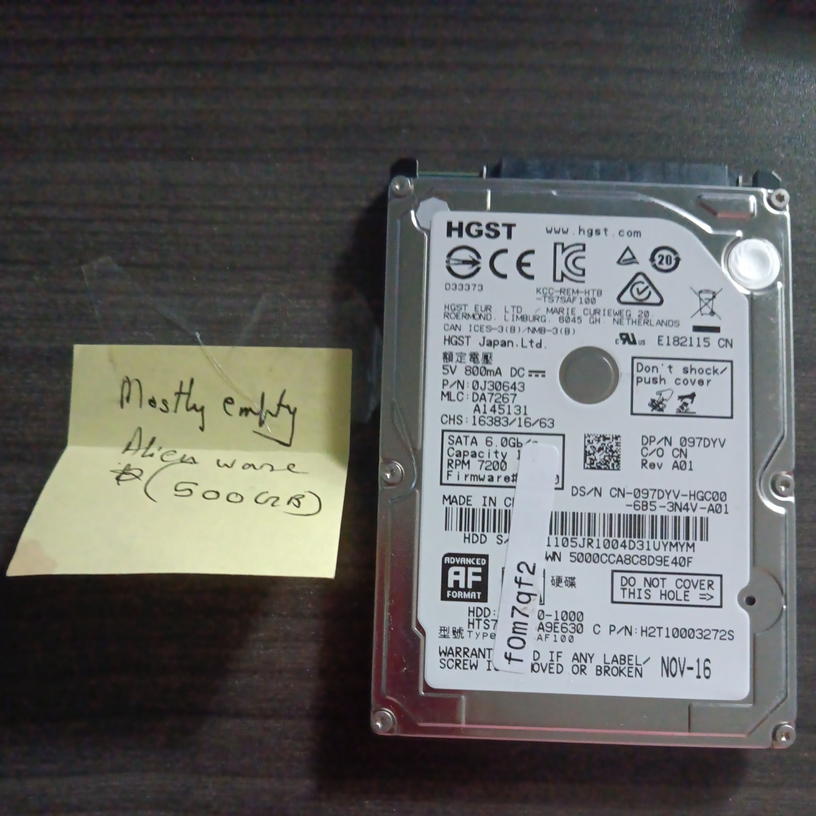 HGST Travelstar Z7K500 500GB, SATA 3, 2.5" Internal Hard Drive (HTS725050A7E630)