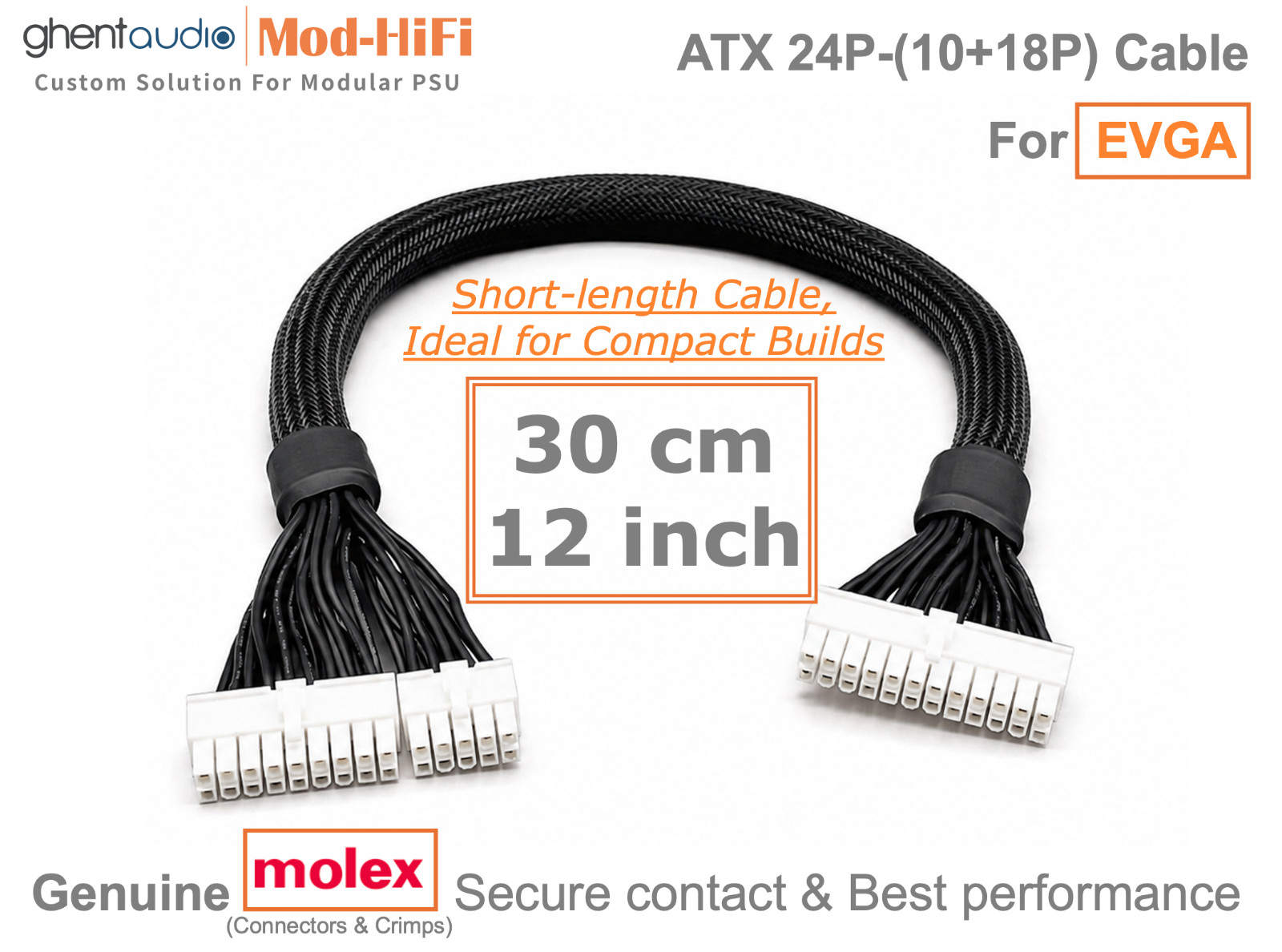 ⚡️ATX 24-Pin Cable for EVGA G2 G3 G5 G6 GA GM G+ P2 P3 P5 P6 P+ T2-📏30cm / 12"