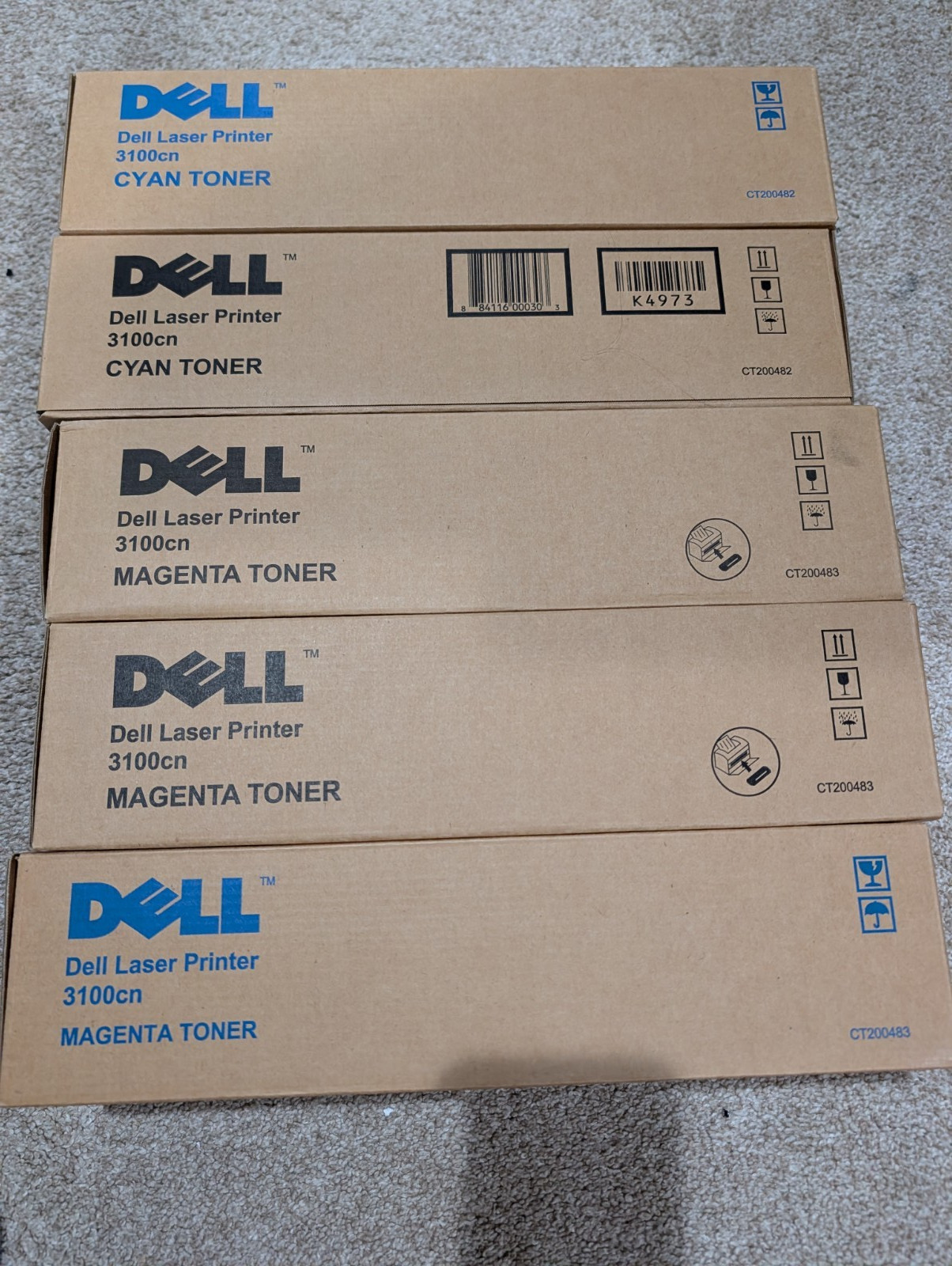 Lot of 5 GENUINE DELL 3000/ 3100cn Toner Cartridges Brand New