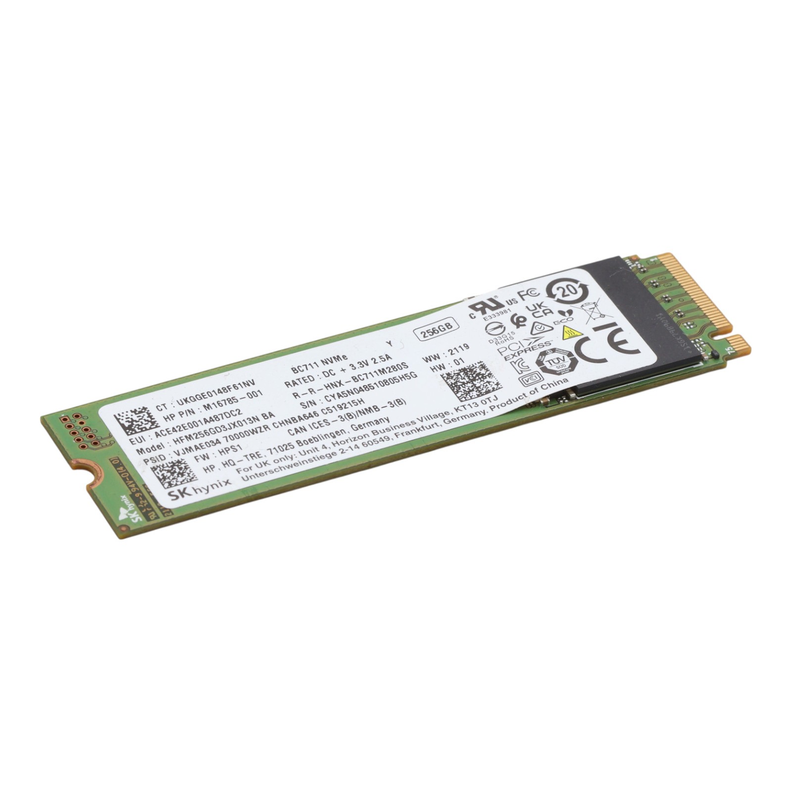 SKHynix 256GB PCIe 3.0 x4 NVMe M.2 2280 M16785-001 HFM256GD3JX013N BC711 HP SSD