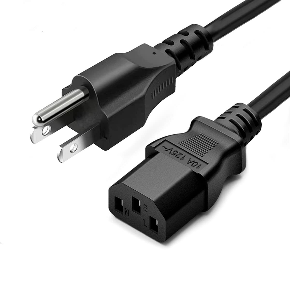 Standard 5ft (1.5m) 10 Amps 125 Volts Black 3 Prong AC Power 5-feet,