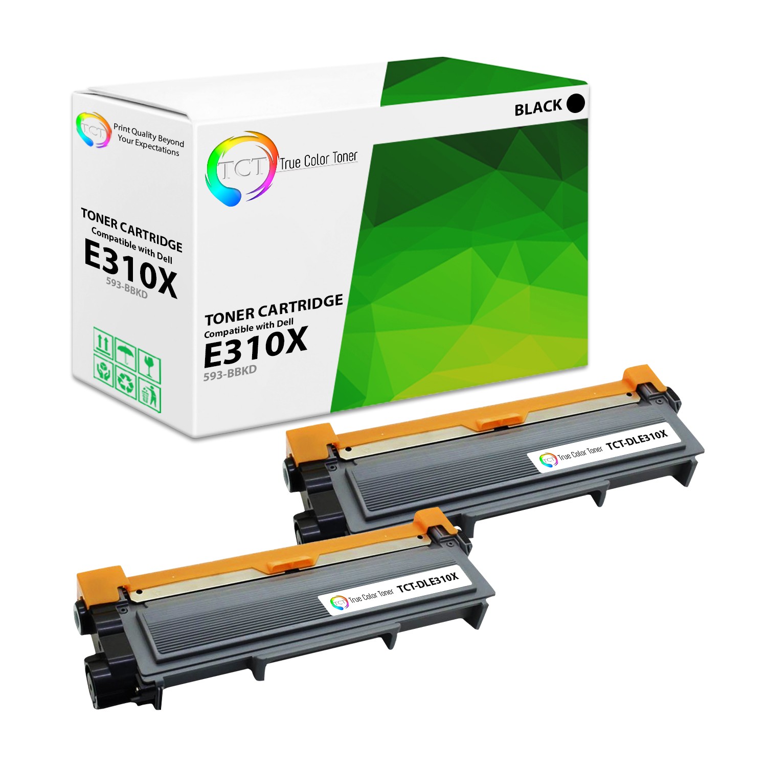 TCT 2PK Black 593-BBKD Laser Toner Cartridge For Dell E310dw E514dw E515dn E515