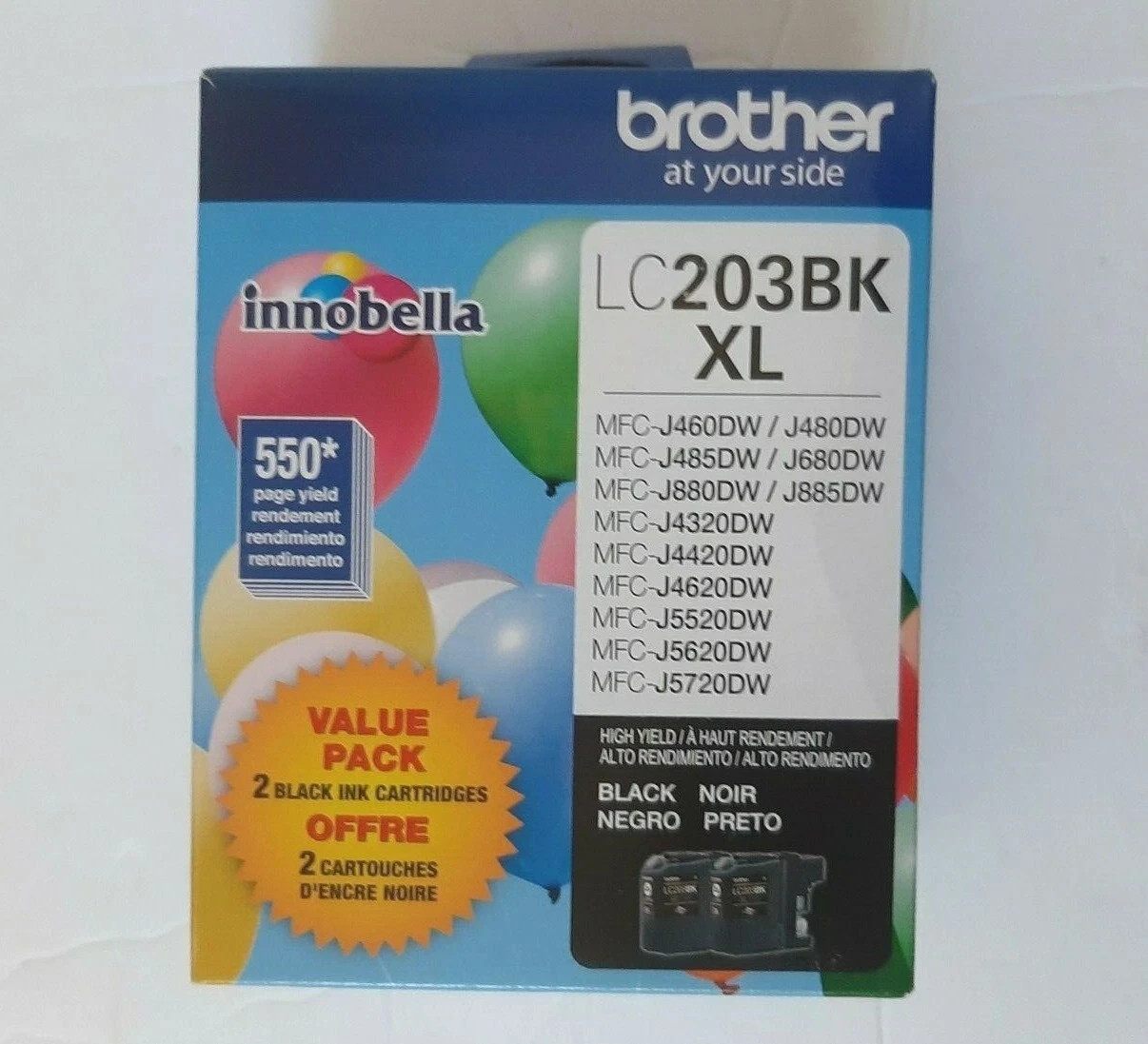 Brother Genuine LC203 Black Ink Cartridge, High Yield, 2/Pack (LC2032PKS) 2027+