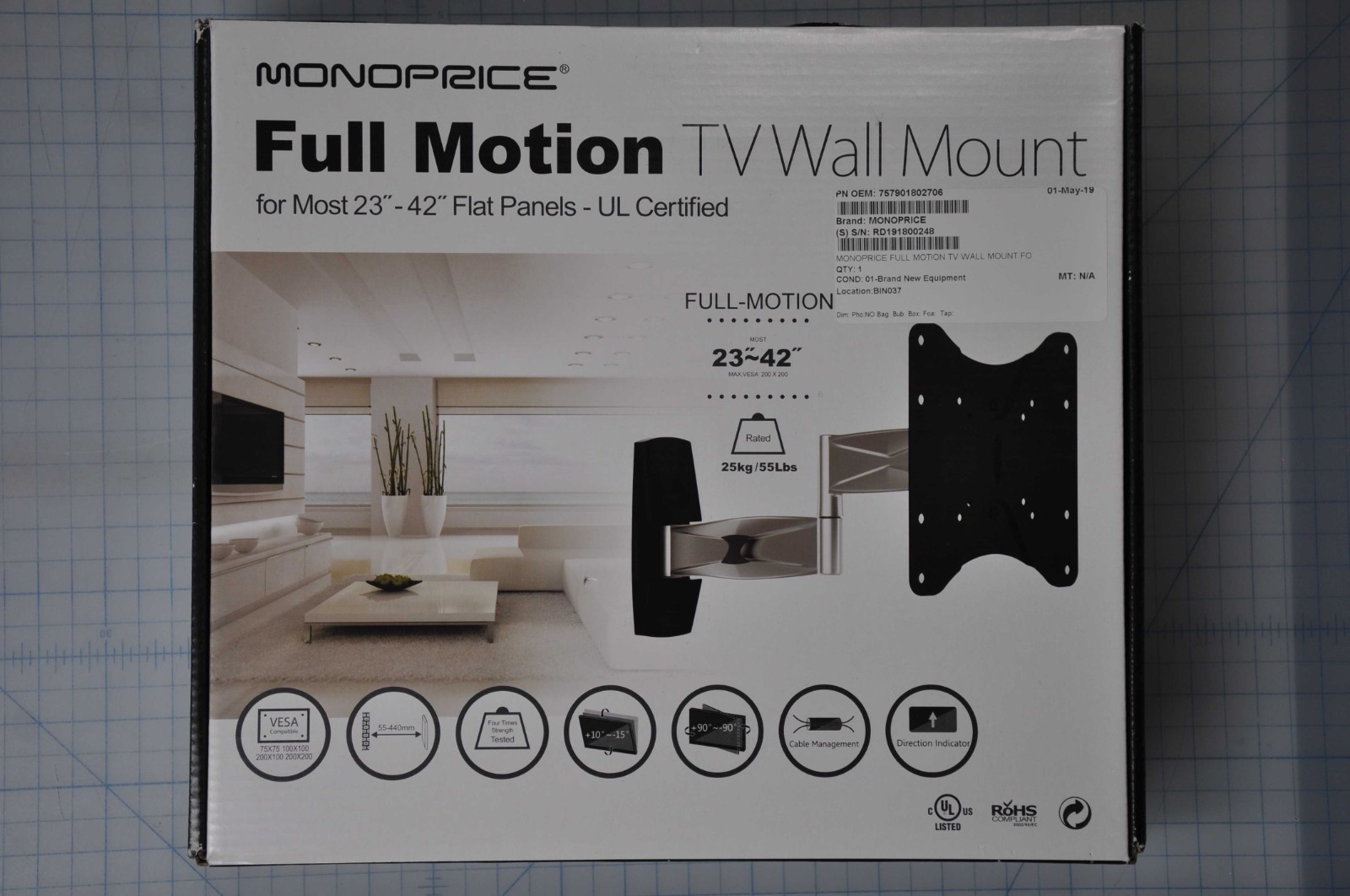 NEW MONOPRICE FULL MOTION TV WALL MOUNT FOR MOST 23" 757901802706