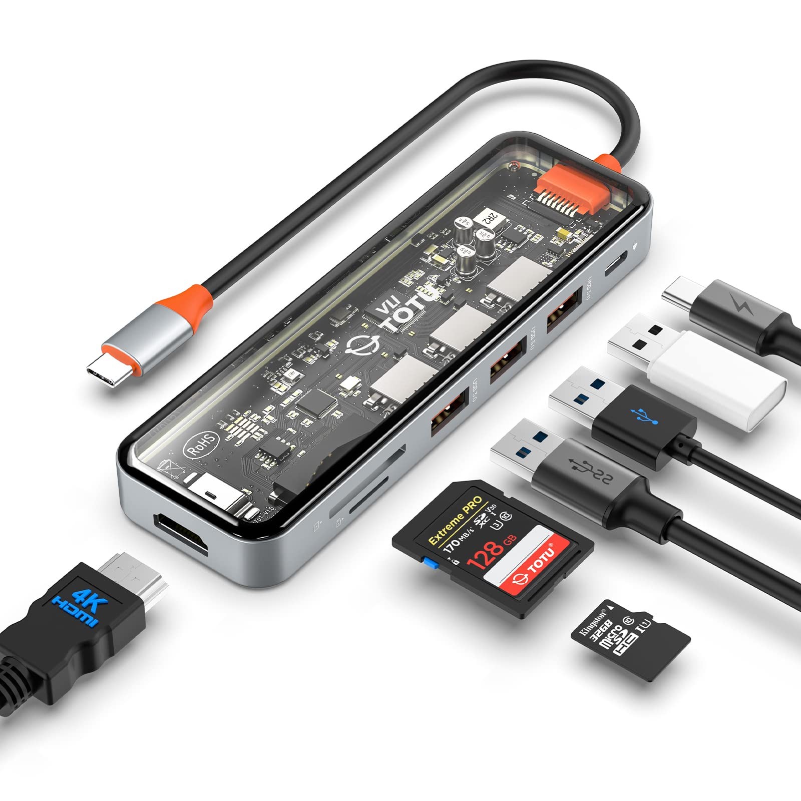 USB C Hub, Docking Station, TOTU 7-in-1 Type C Hub with 4K HDMI Port, 92W PD USB
