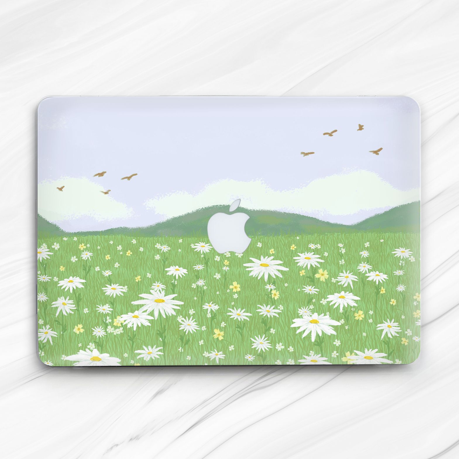 Green Field Daisy Flowers Landscape Hard Case For Macbook NeoAir 13 15 Pro 16 14
