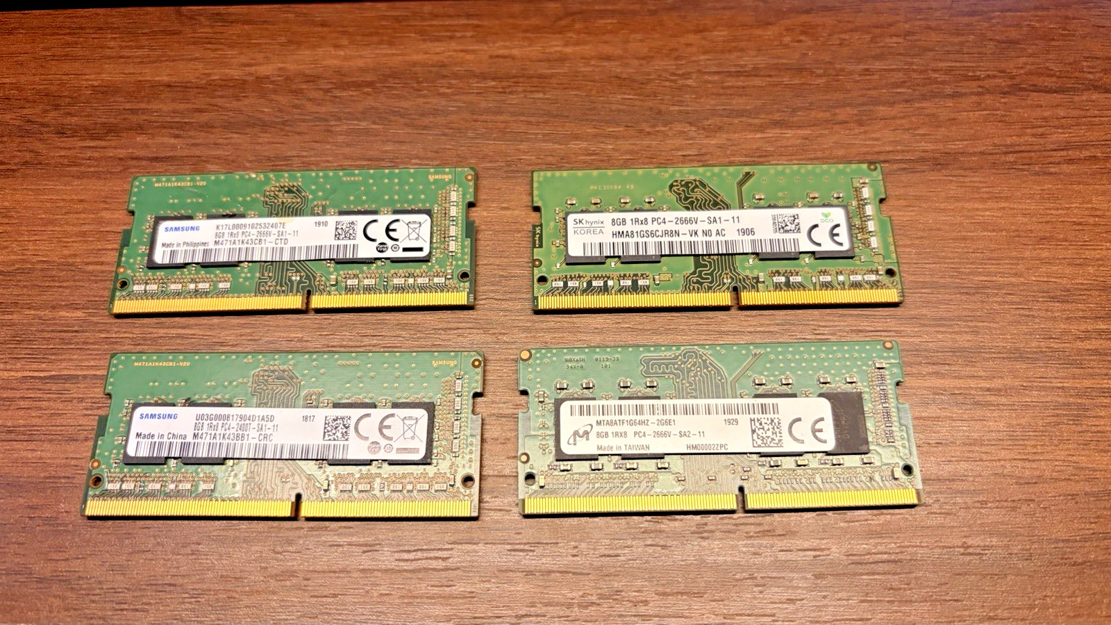 Lot of 4 Samsung + SK HYNIX 8GB DDR4 SODIMM Laptop Memory