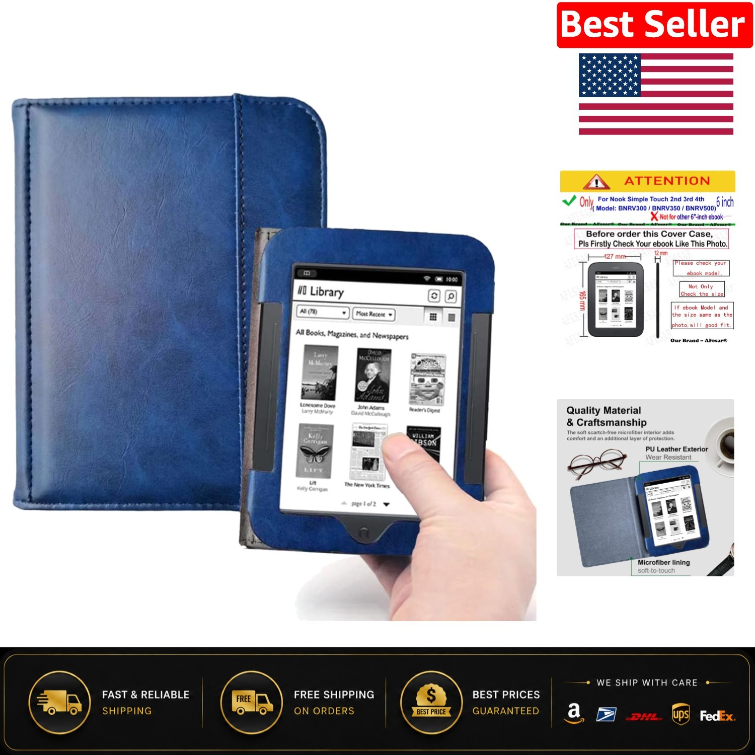 Protective Leather Case for Nook Simple Touch - Heavy Duty & Elegant Dark Blue