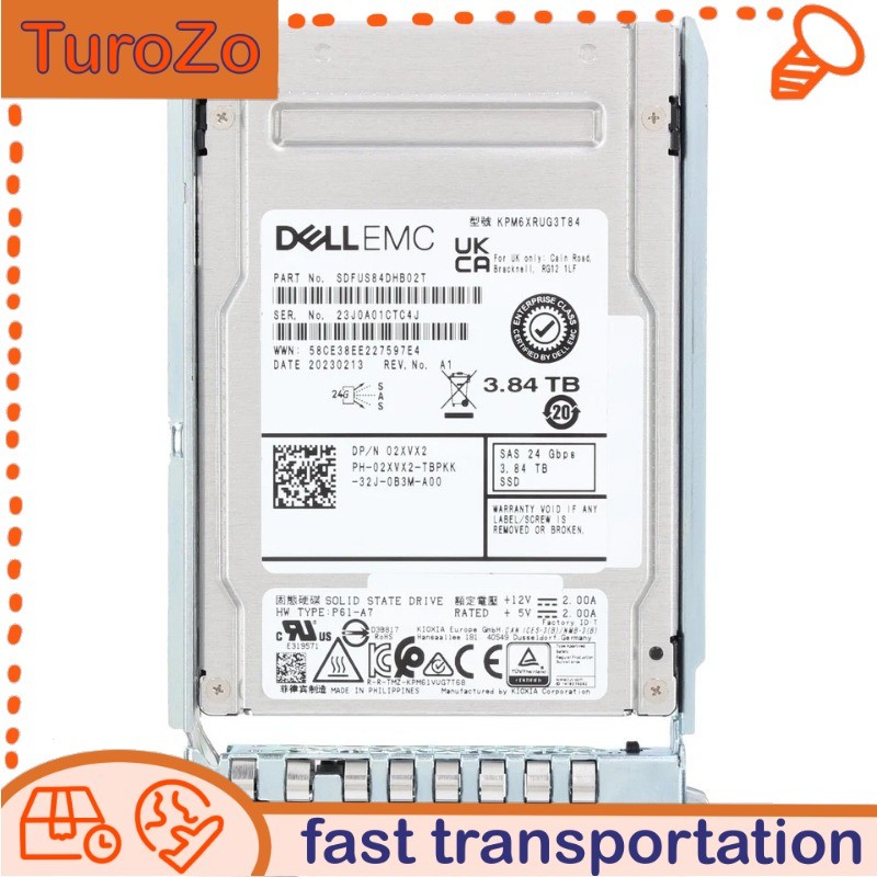 2XVX2 02XVX2 Dell EMC 3.84TB 24Gbps SAS RI TLC 2.5'' SSD 14/15/16G KIT New