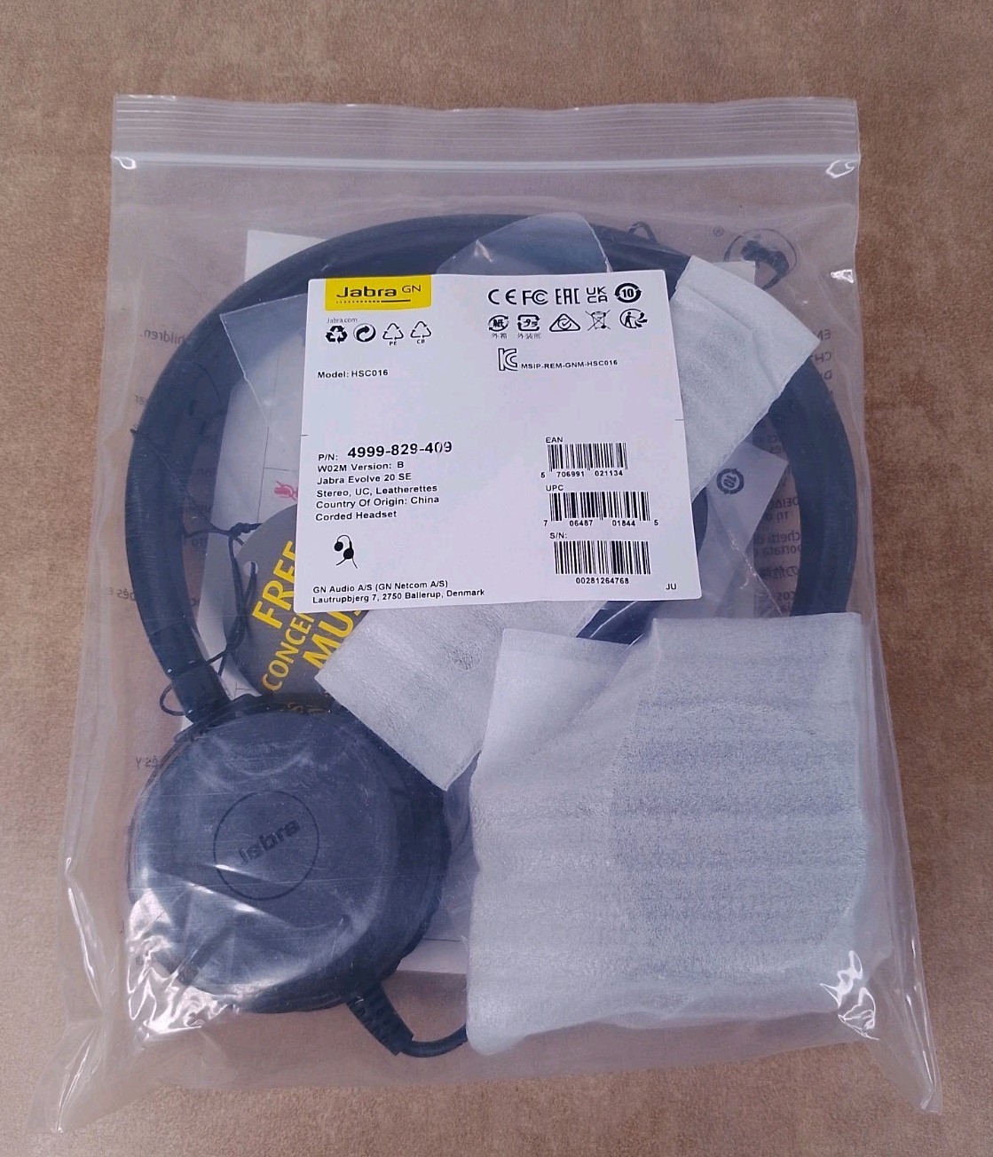 Jabra Evolve 20 SE Stereo UC Wired On-Ear Headset Model HSC016 Black New
