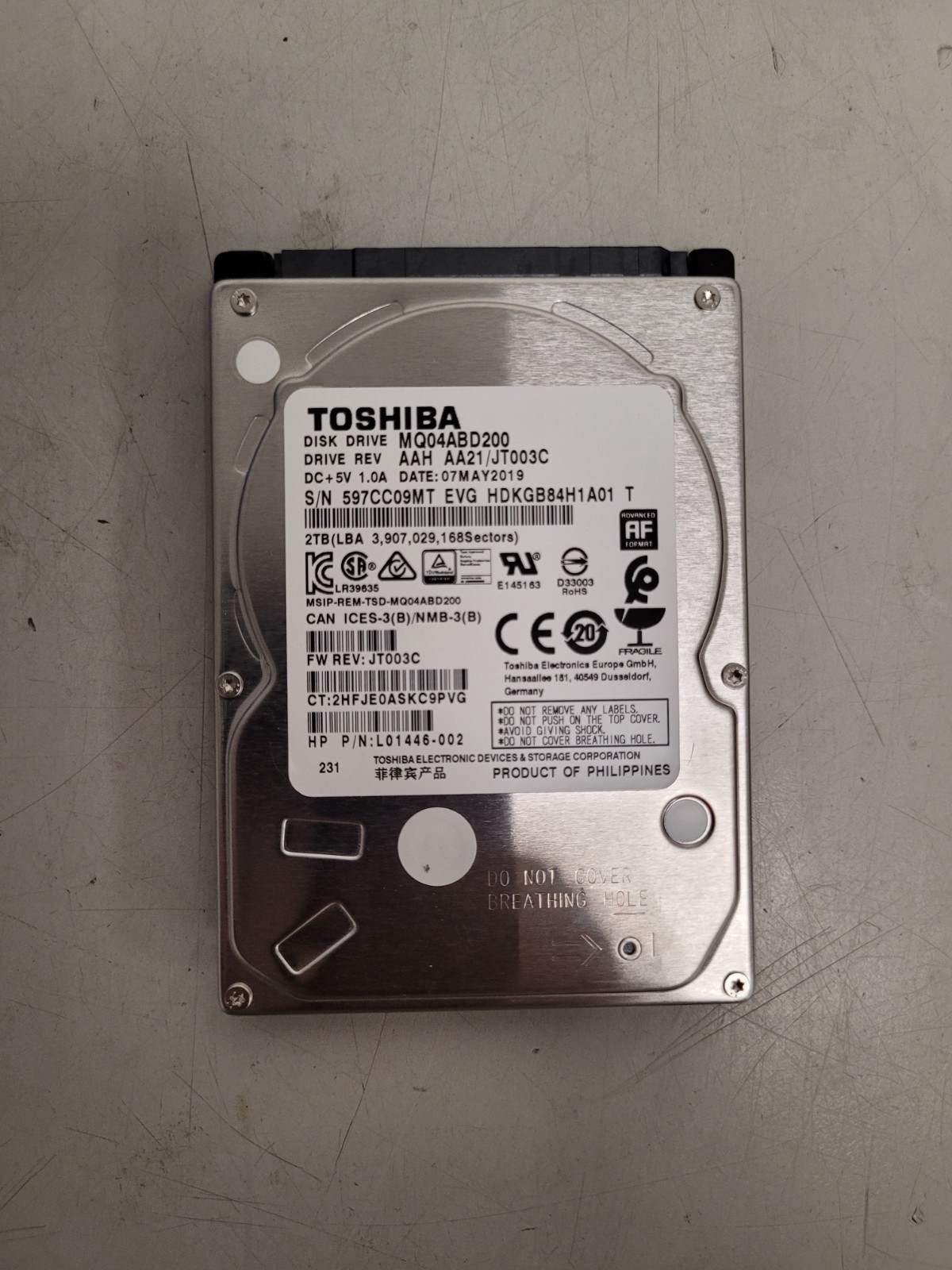 Toshiba laptop hard drive 2tb MQ04ABD200 USED tested 597CC09MT
