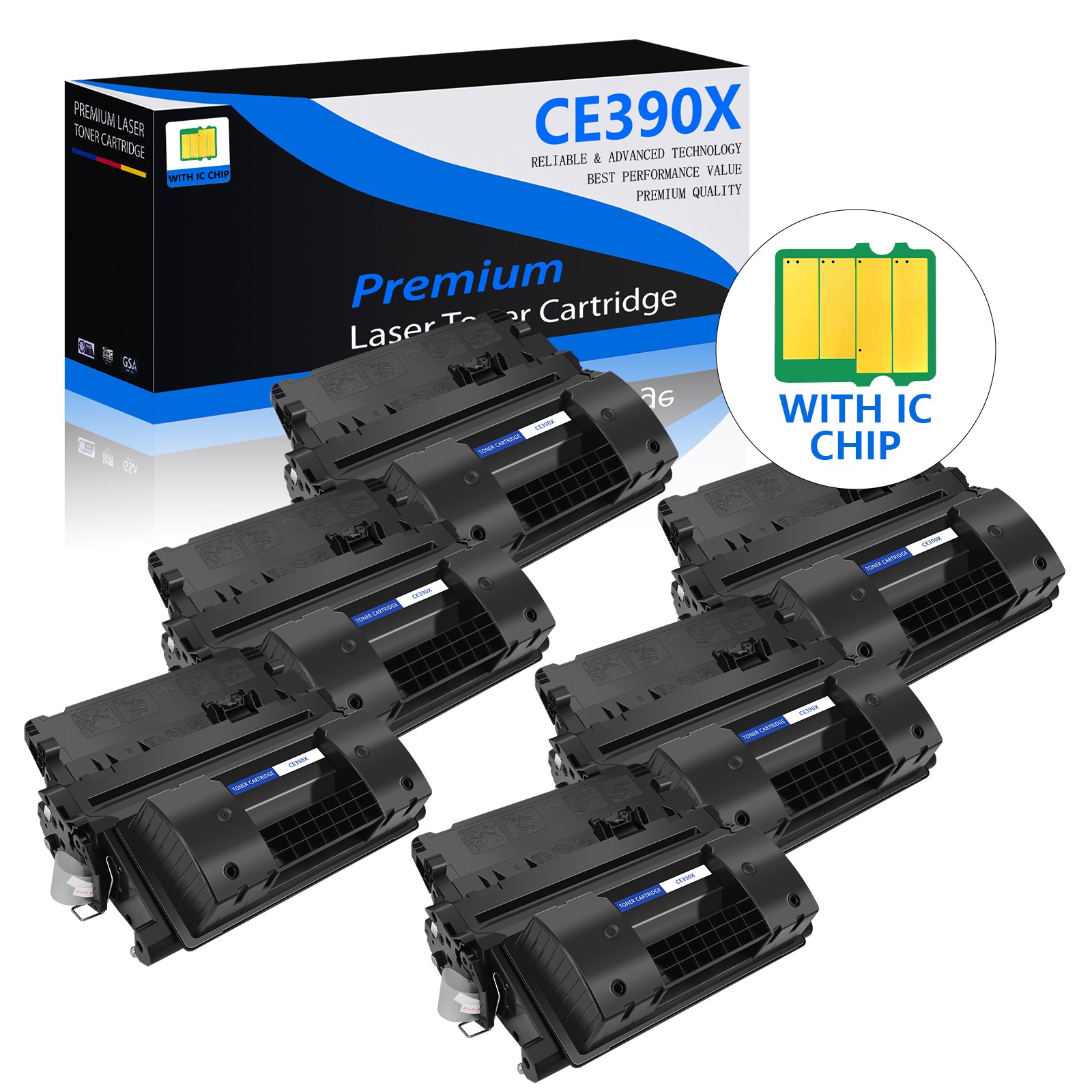6PK Black CE390X 90X Toner Cartridge for HP LaserJet M4555f M4555fskm M4555h