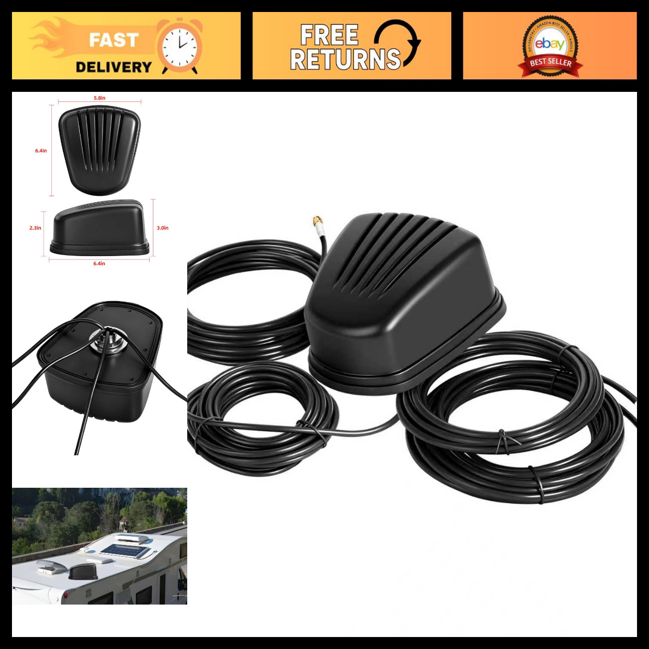4x4 MIMO Omnidirectional 4G LTE 5G Antenna with 16.5ft Cable for Routers & Hotsp