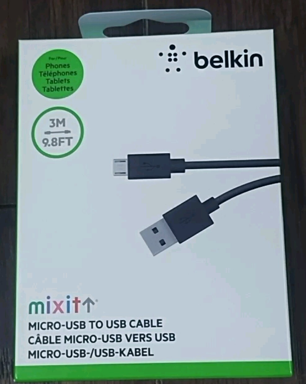 New Belkin 9.8FT MIXIT Micro-USB to USB 2.0 Cable BLK - Black New Sealed