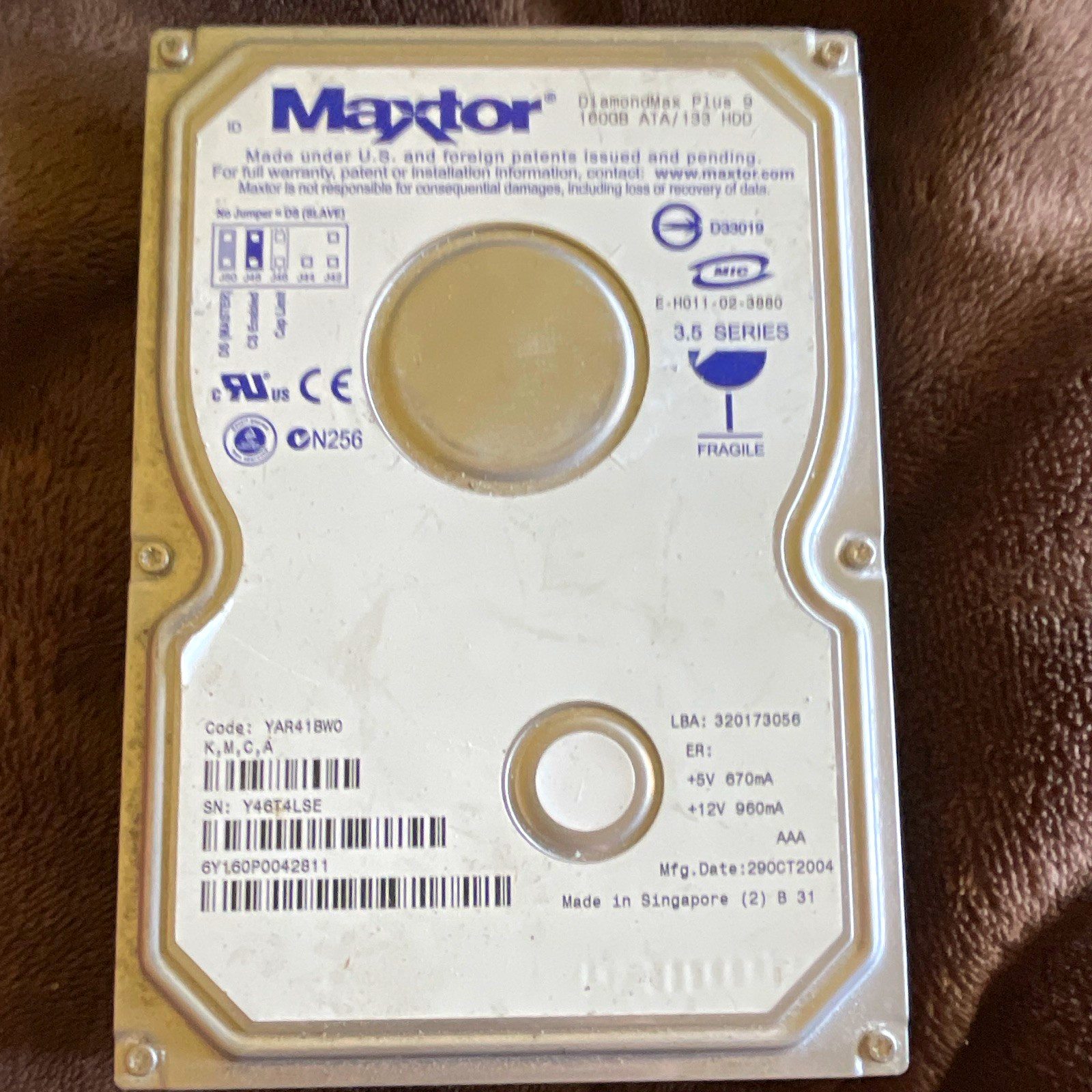 Maxtor DiamondMax Plus 9 YAR41BW0 160GB 3.5" ATA/133 7200RPM 8MB HDD UNTESTED