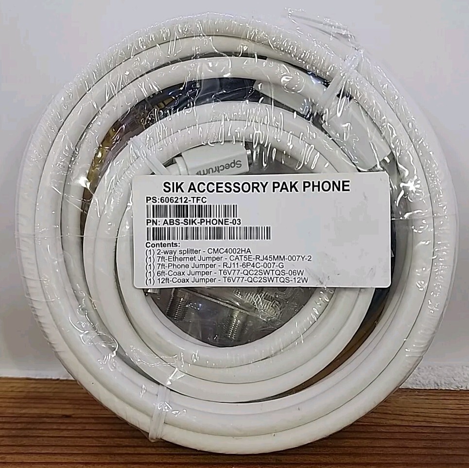 SPECTRUM SIK ACCESSORY PAK PHONE CABLE WHITE w/ 2-WAY SPLITTER ETHERNET COAX