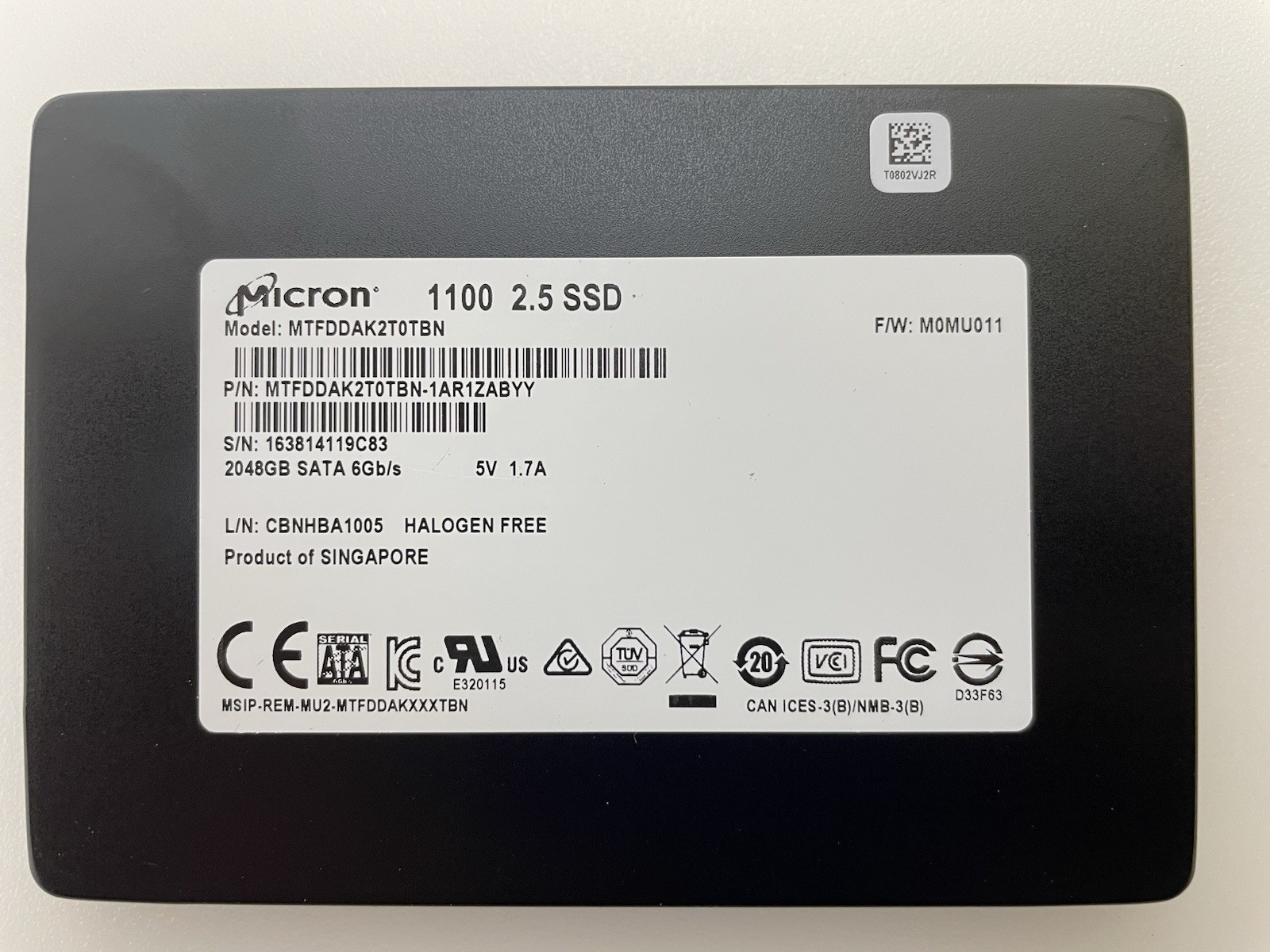 Micron_1100_MTFDDAK2T0TBN  2.5" SATA Solid State Drive 2048GB/0 hours
