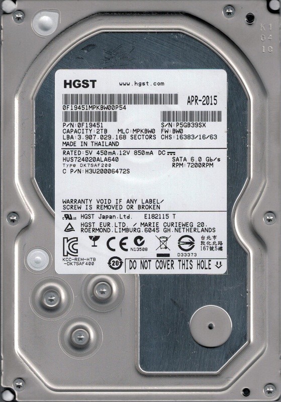 HUS724020ALA640 P/N: 0F19451 MLC: MPKBW0 2TB HGST