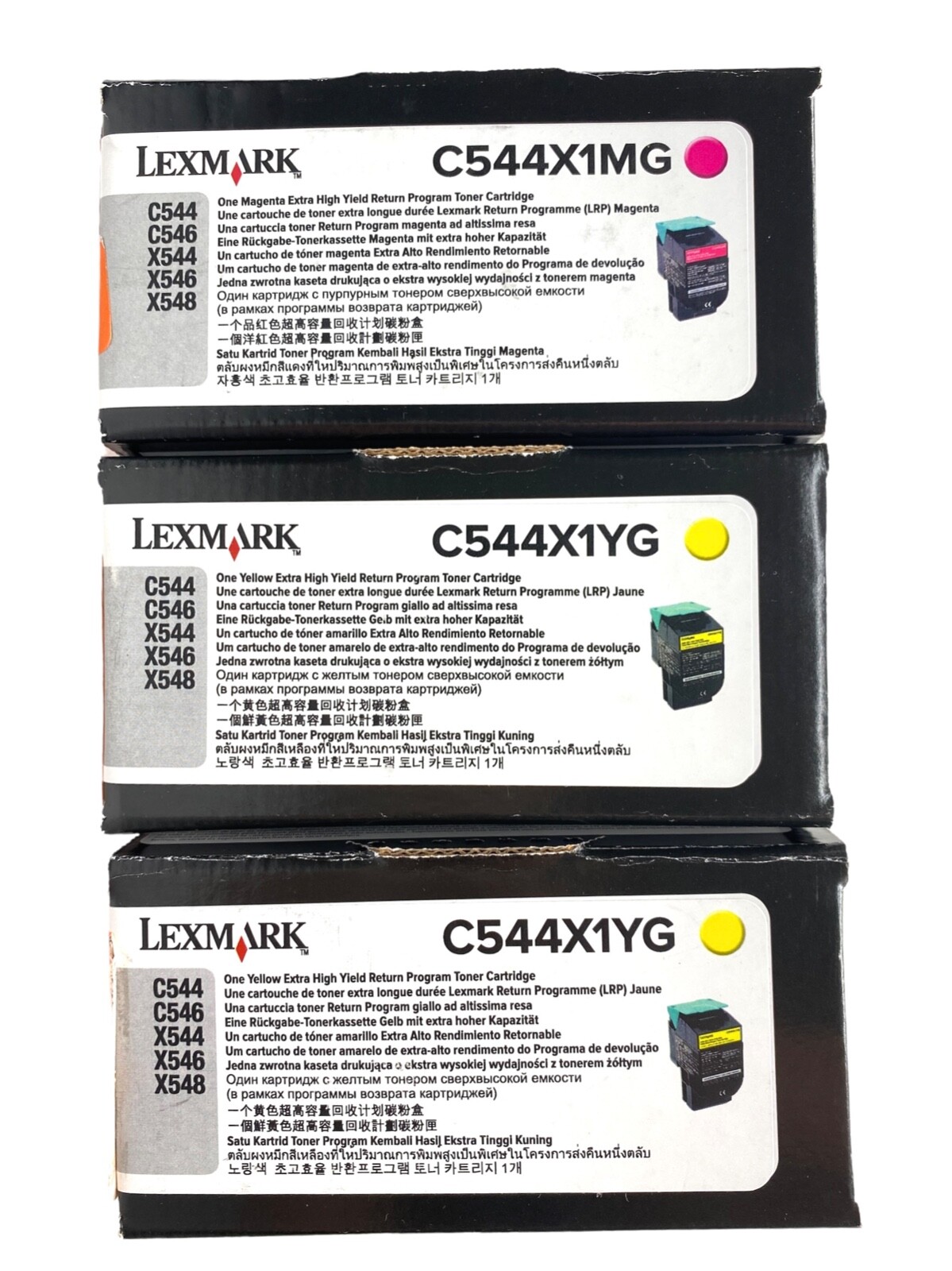 Lot of 3 Genuine LEXMARK C544X1MG C544X1YG Magenta Yellow Toner Cartridges OEM