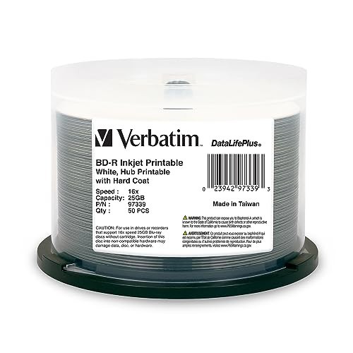 BD-R Blu-ray Disc 25GB White Inkjet Printable 50 Pack Media