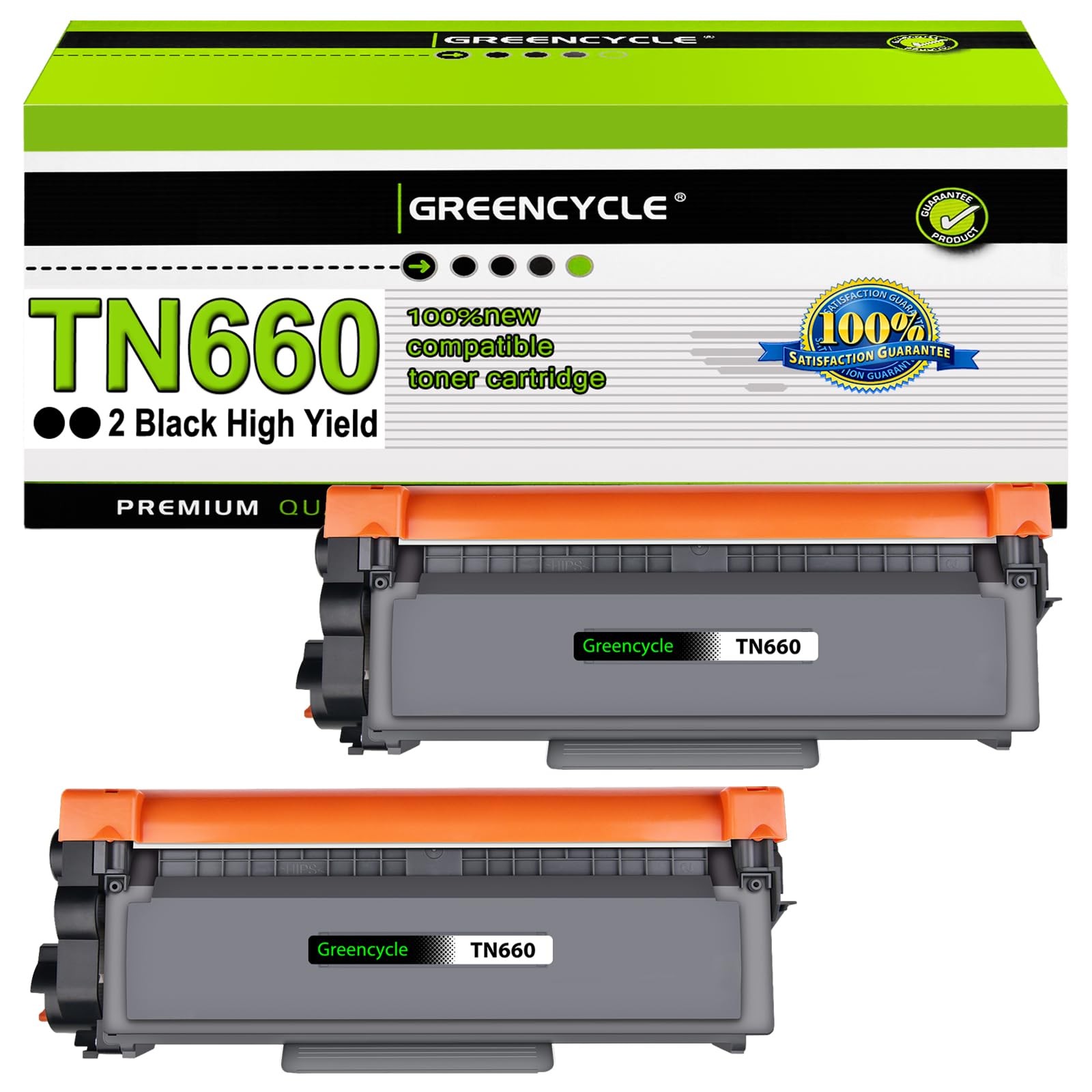 Greencycle 2 Pack Tn660 Tn-660 Tn630 Tn-630 Black Toner Cartridge Repl