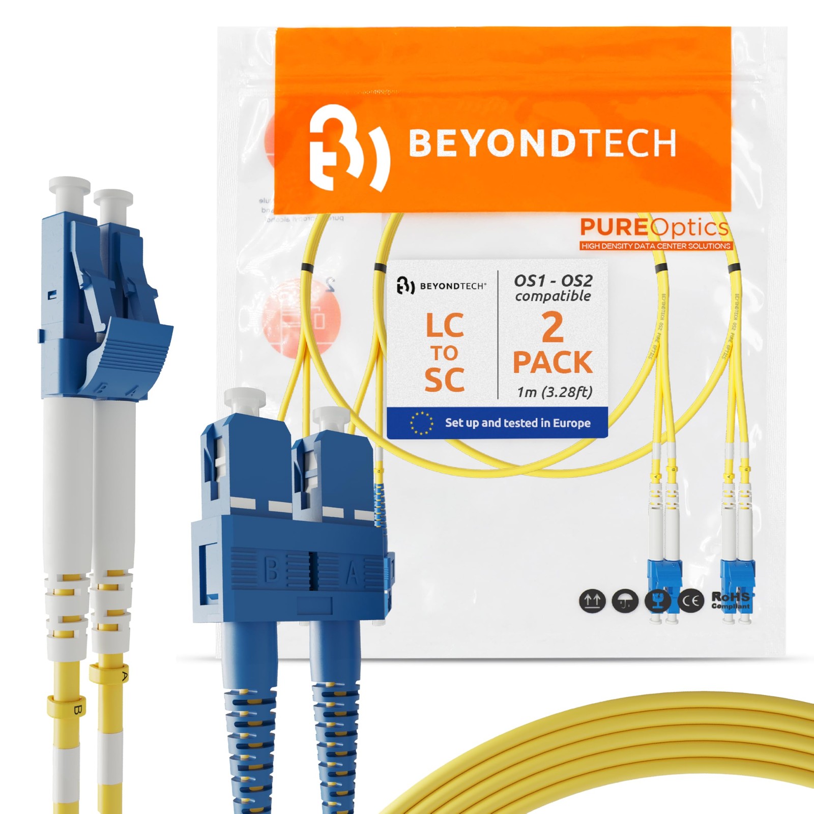 2 Pack 1m 3.28ft LC To SC Fiber Patch Cable UPC Single-Mode Duplex OS1 OS2