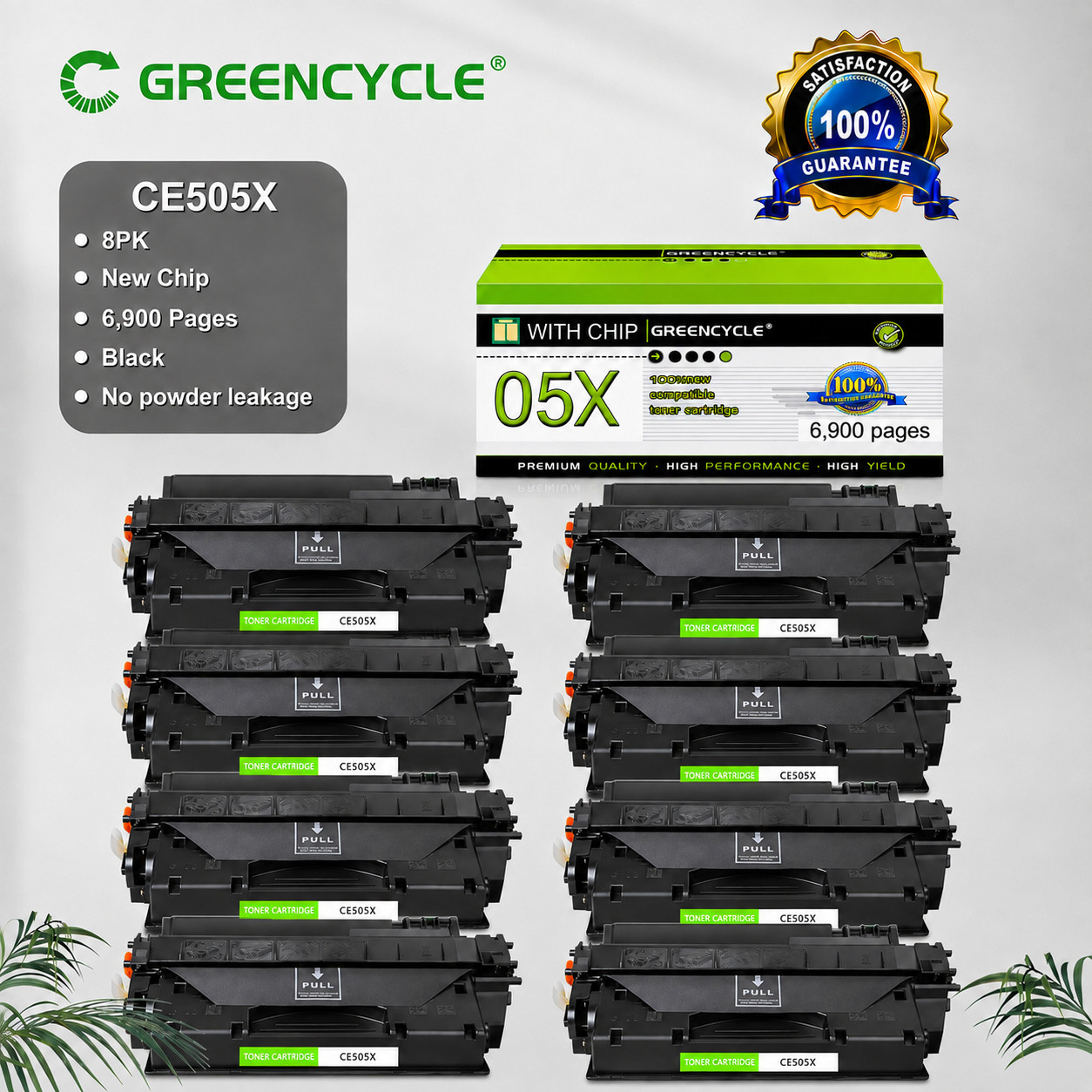 8PK High Yield CE505X Black Toner For HP Laserjet P2055 P2055n P2055d P2055dn
