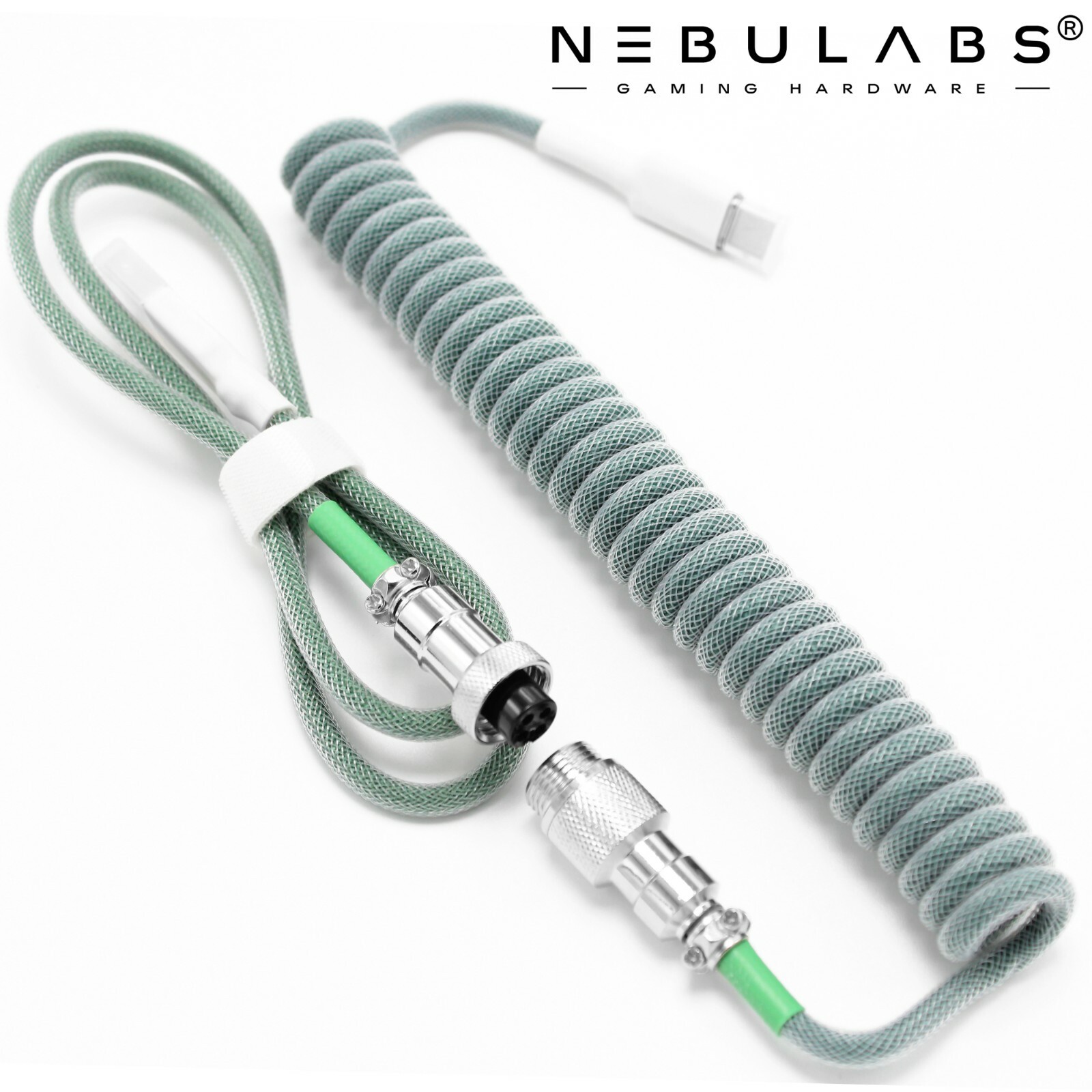 Custom Coiled Aviator GX16 USB-C Mechanical Gaming Keyboard Cable 4ft - Green