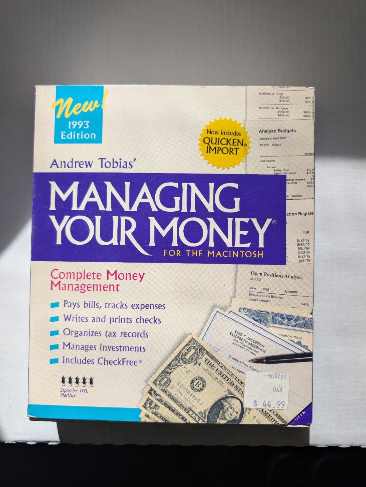 Vintage Andrew Tobias' Managing Your Money Version 5.0 MAC Meca New 1993 Edition