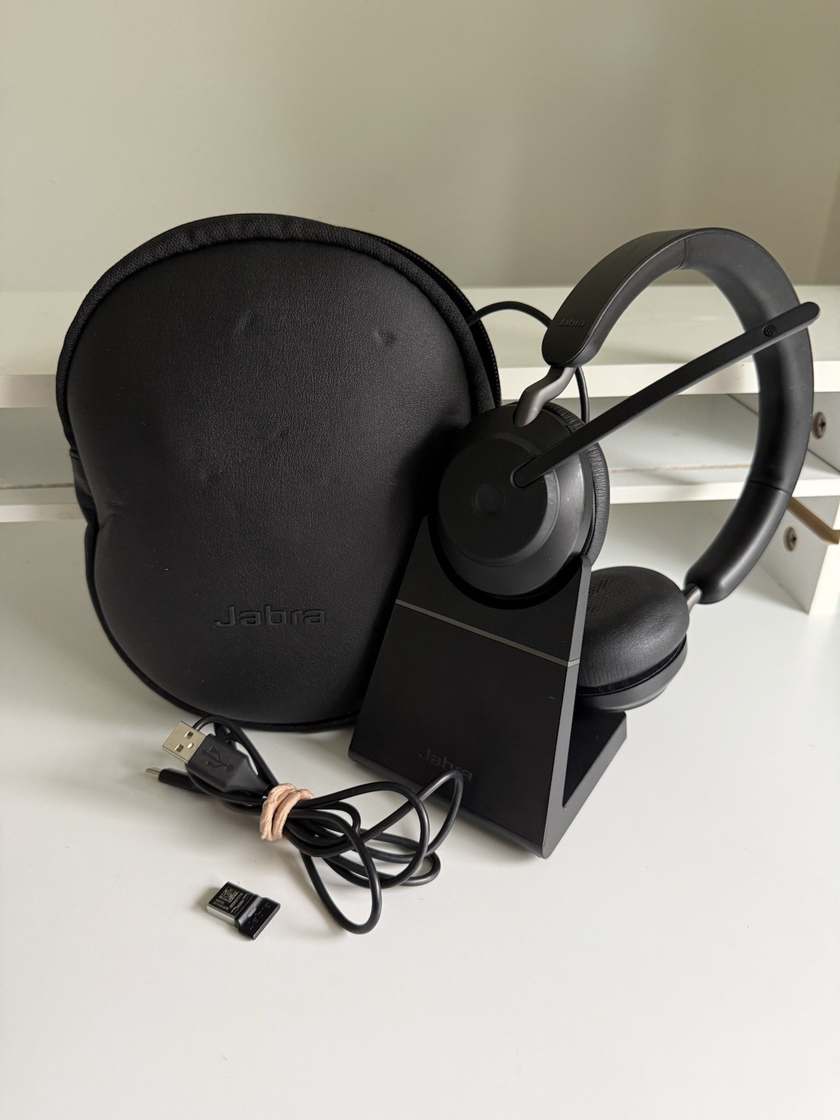 Jabra Evolve2 65 Stereo Wireless Headset USB Dongle Cable & Pouch Charger Stand