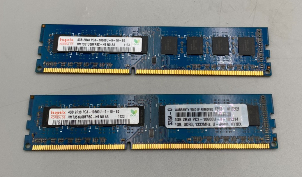 Lot Of 2 SK Hynix RAM Memory 4GB Each (2x4GB = 8GB) PC3 DDR3 10600MHz Blue Big B