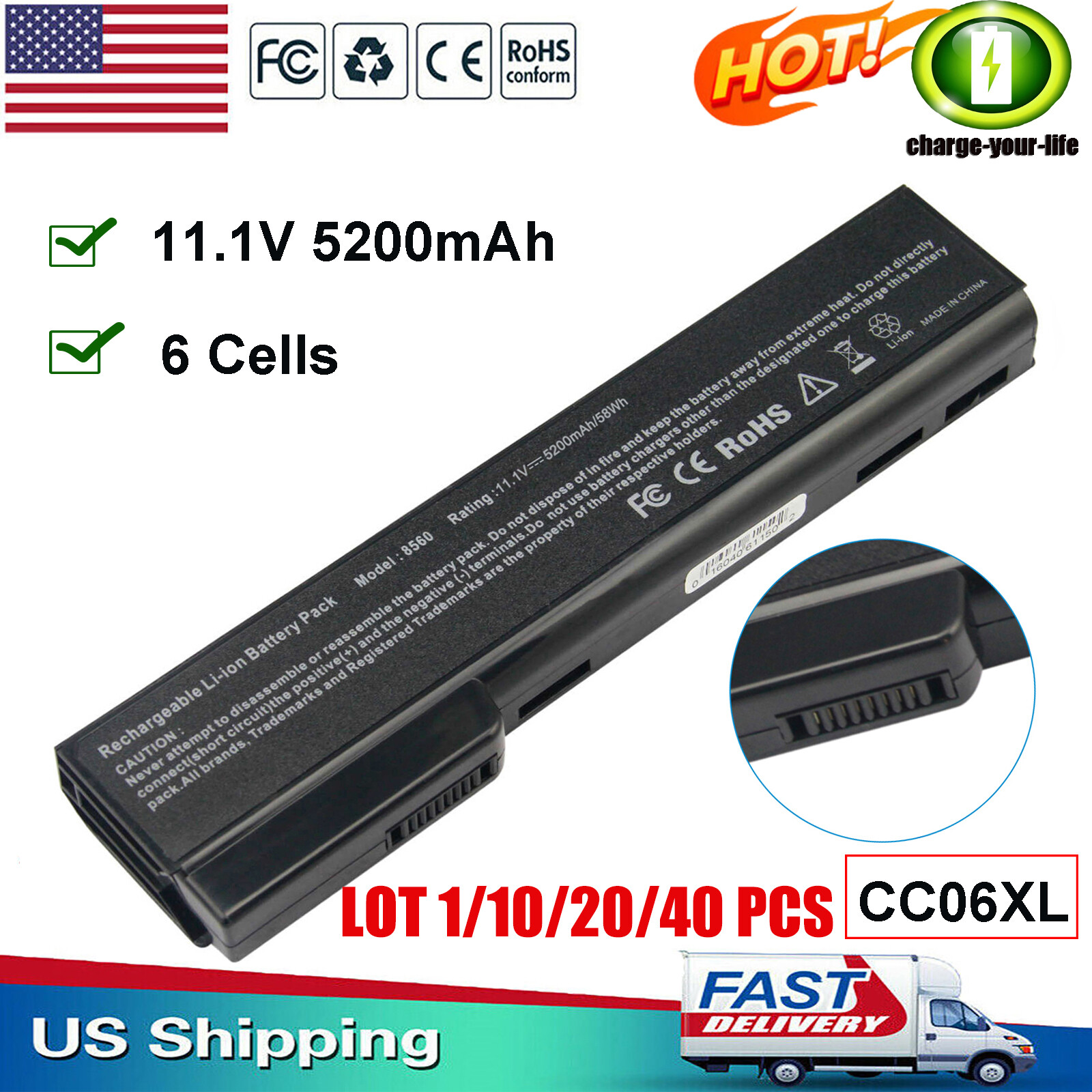 ✅LOT CC06 Battery For HP EliteBook 8460p 8460w 8470p ProBook 6360b 6460b 6470b