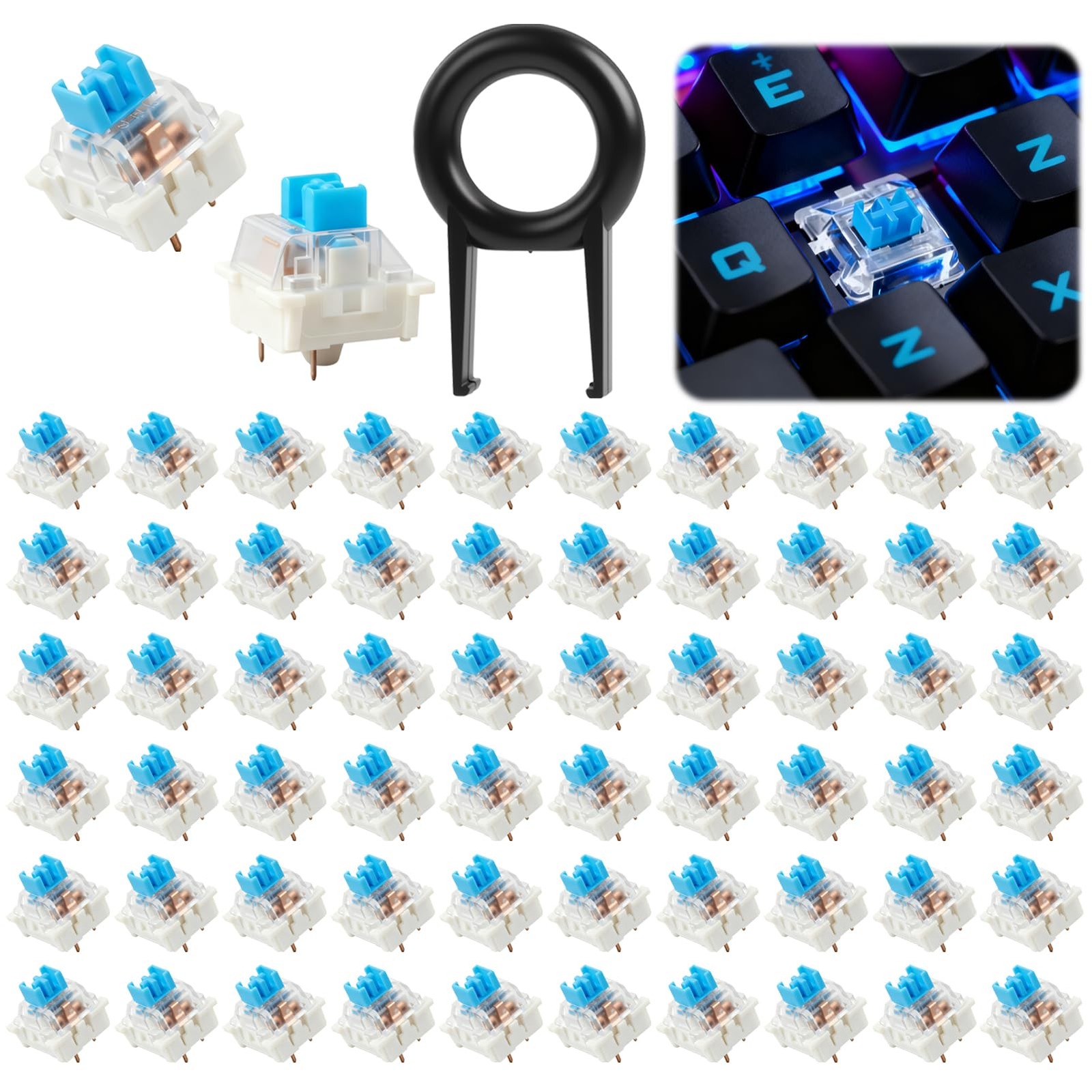 61Pcs Clickers for 3D Prints,Mechanical Keyboard Keycaps Set with Remover Too...