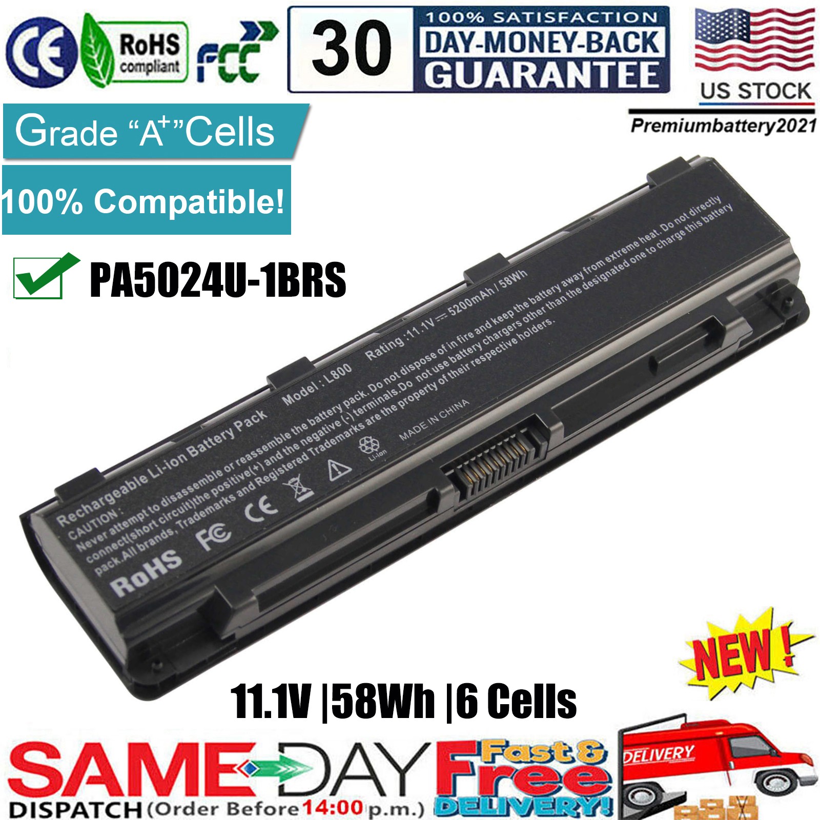 ✅PA5024U-1BRS Battery for Toshiba Satellite C805-C10B C850-C06B PA5027U-1BRS NEW