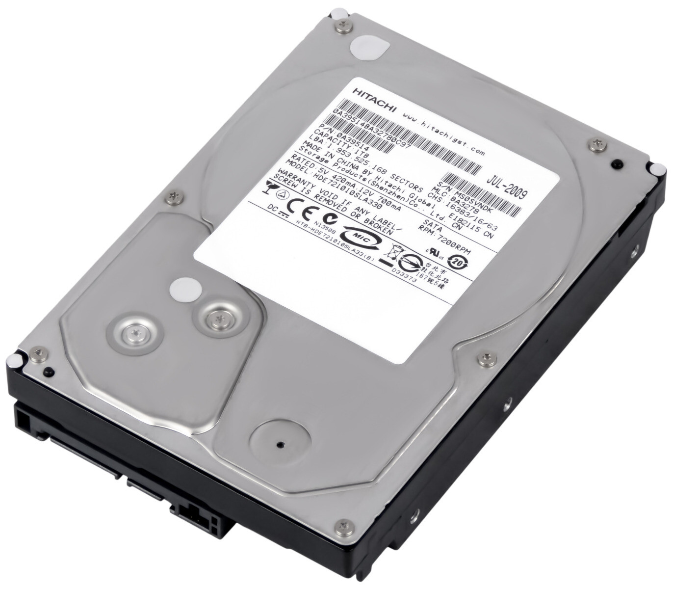HARD DRIVE HITACHI DeskStar E7K1000 HDE721010SLA330 1TB 7.2K 32MB SATA II 3.5''
