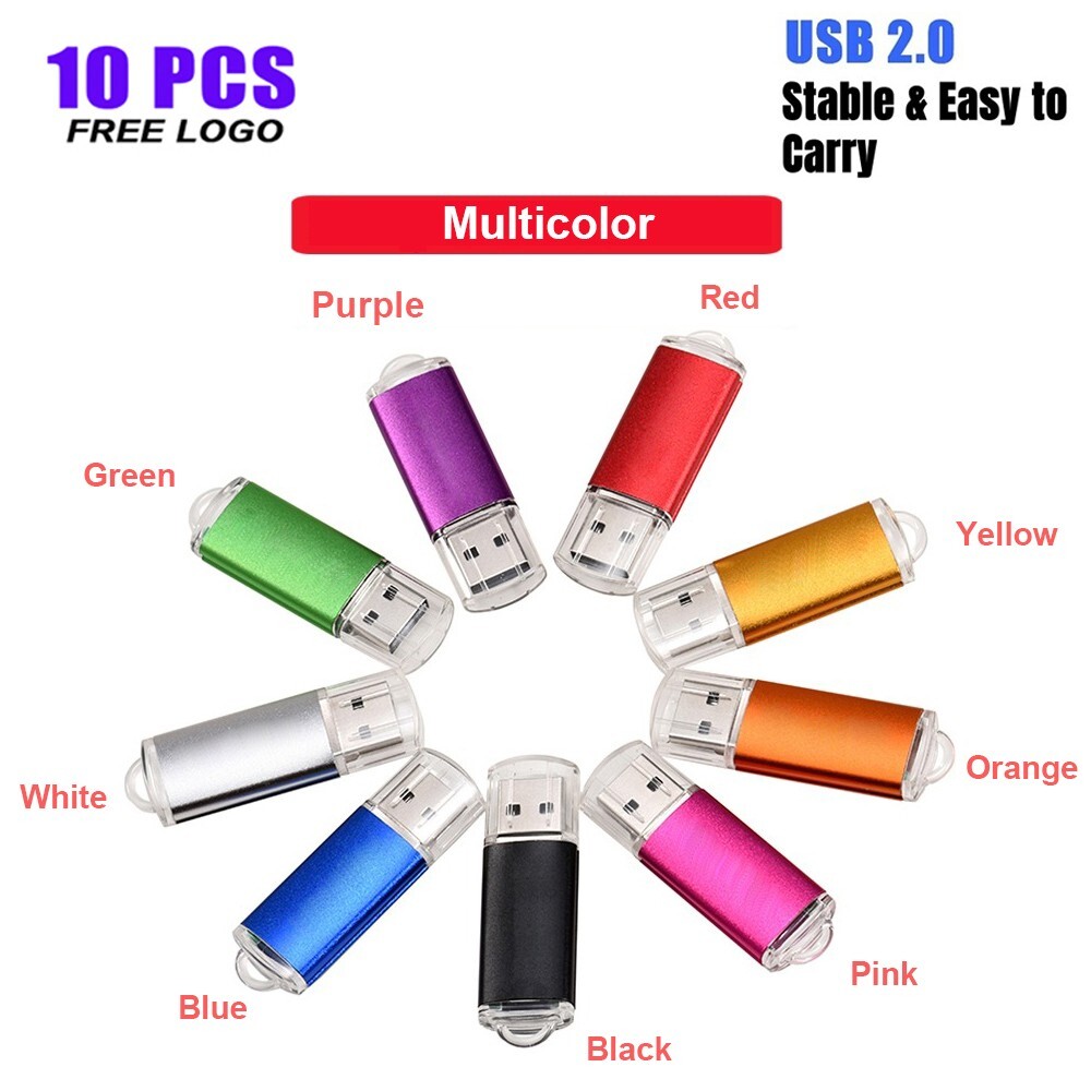 10Pcs Metal Colorful 4GB 8GB 16GB 32GB USB 2.0 Flash Drive Memory Stick Device