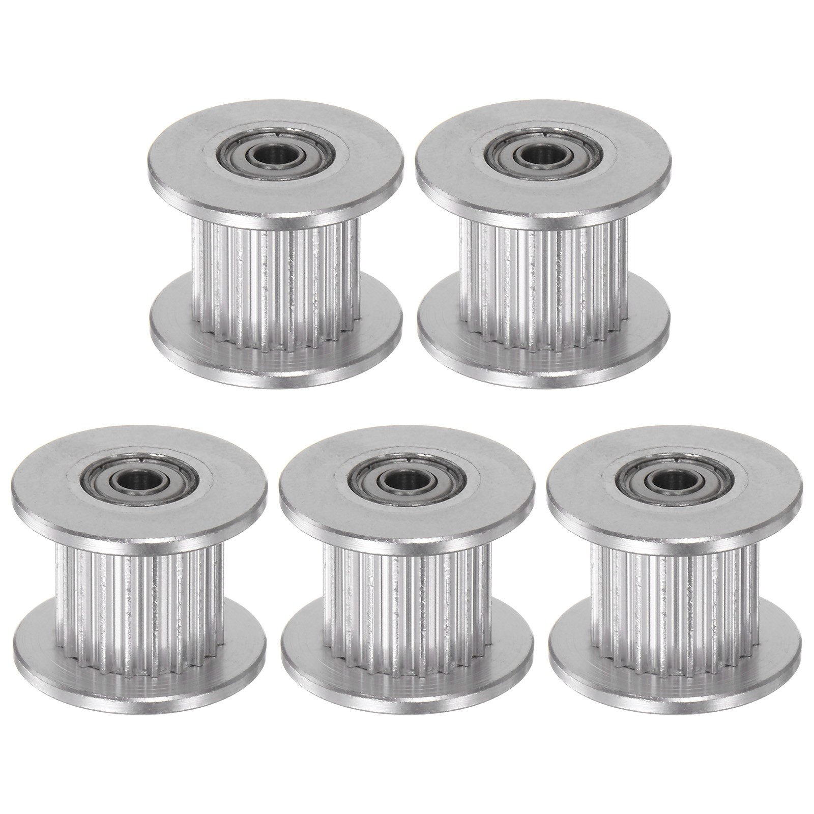 5pcs 2GT Idler Pulley 20 Teeth 3mm Bore 18mm Dia. 10mm Width Belt, Silver Tone