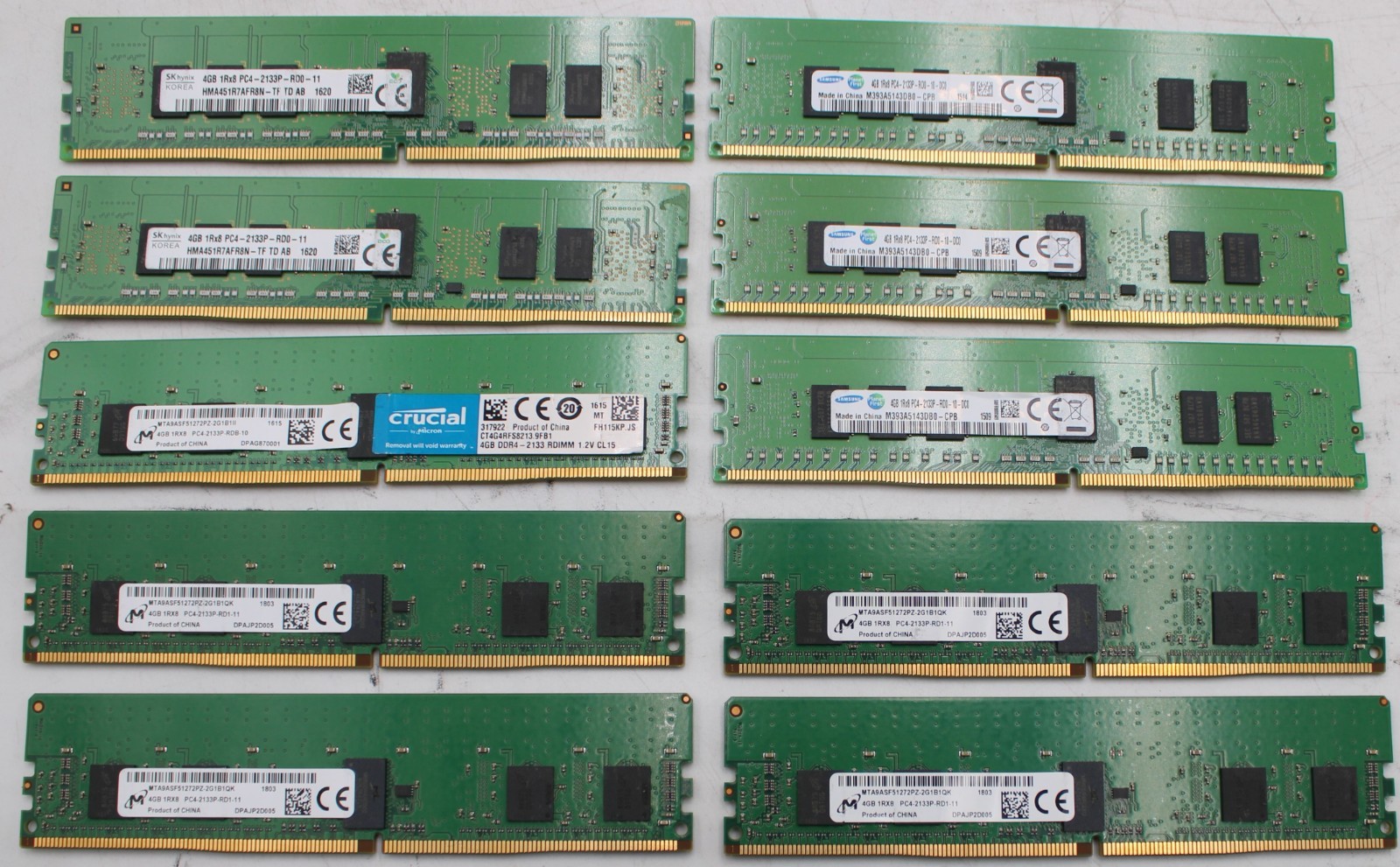 10 Sticks - 3x Samsung 2x SK Hynix 5x Micron 4GB 1Rx8 PC4-2133P RAM PC4 DDR4