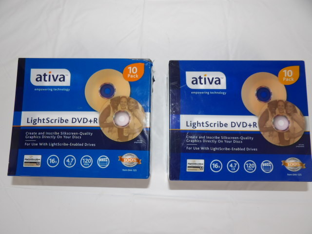 Ativa LightScribe DVD+R Recordable Media w/ Jewel Cases 4.7GB 120 Min. Lot of  2
