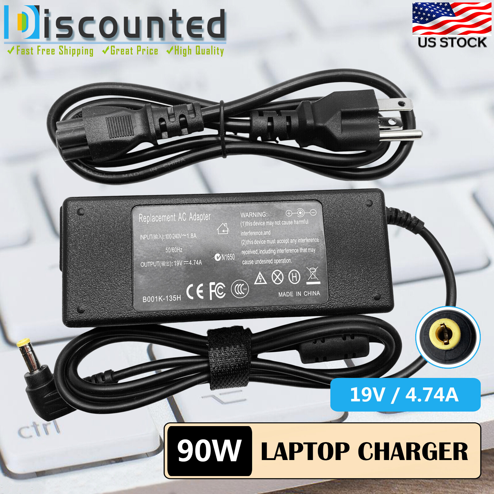 90W AC Adapter For Intel NUC Kit NUC10i5FNH NUC10i5FNK Mini PC Power Supply Cord
