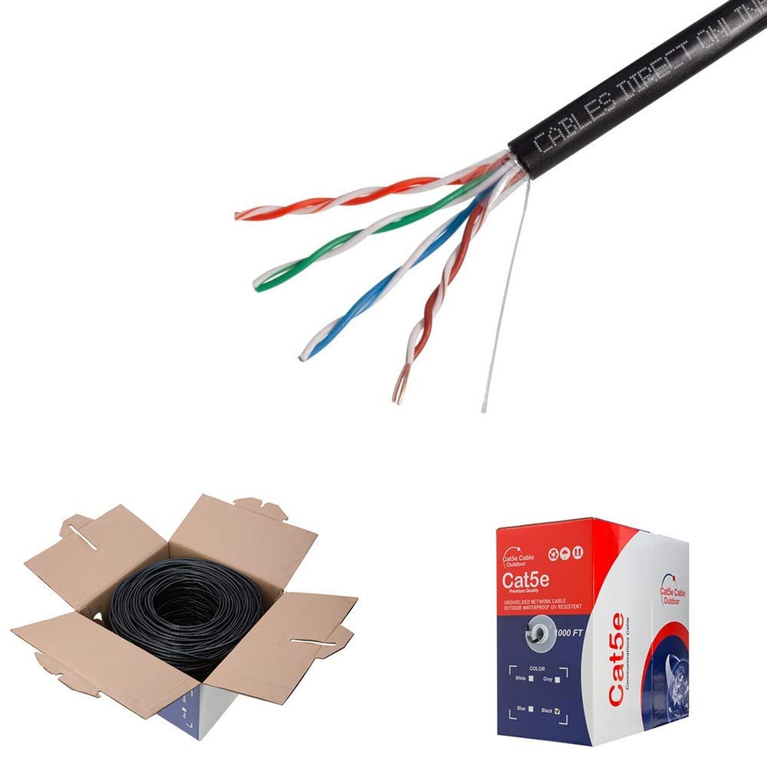 Cables Direct Online 1000FT Direct Burial CAT5e UTP Outdoor 24 AWG UV Resista...