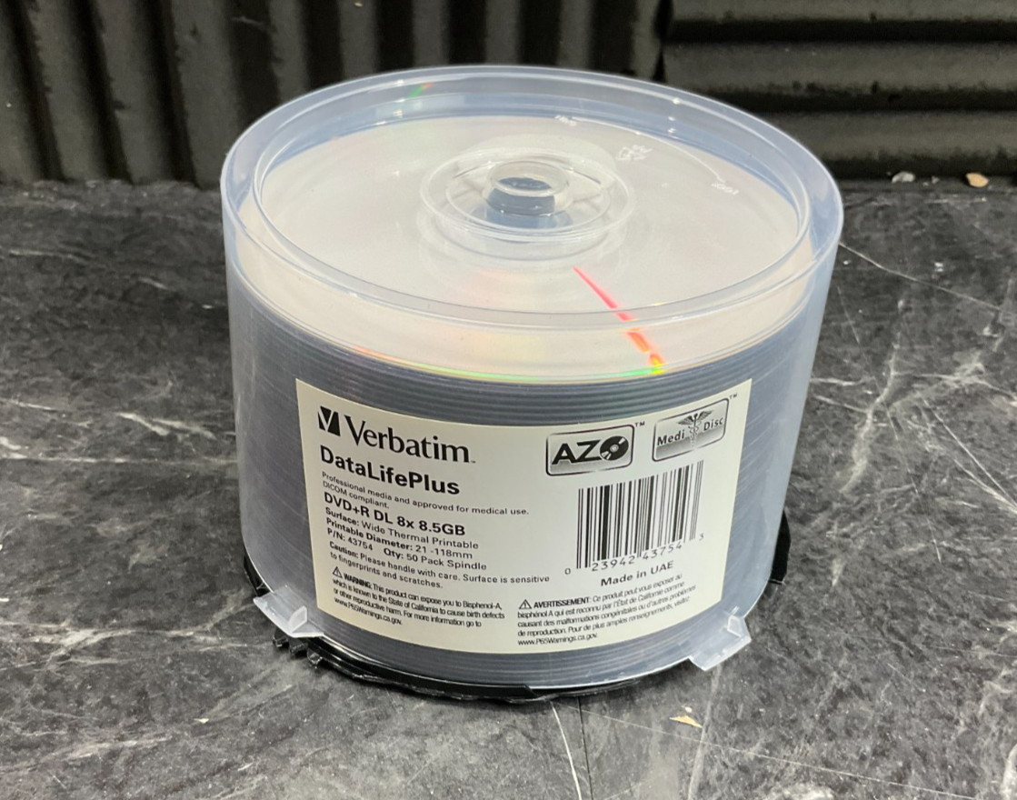 Verbatim 8x DVD+R Media - 120 minutes, 8.5GB 50 pack 43754 ✅❤️️✅❤️ NEW OPEN BOX