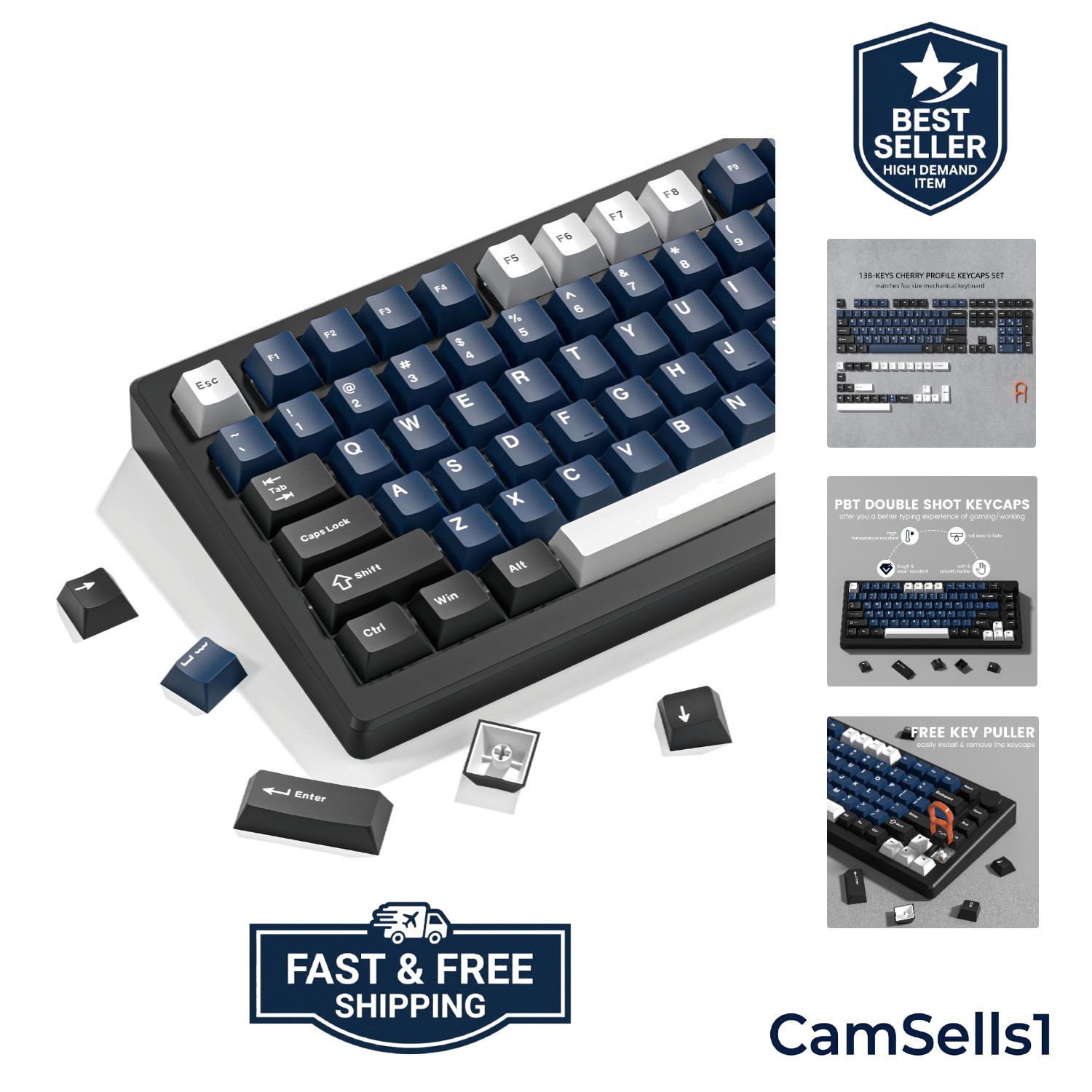 Double Shot PBT keycaps Set, Cherry Profile Keyboard Keycaps | 138-keys retro...