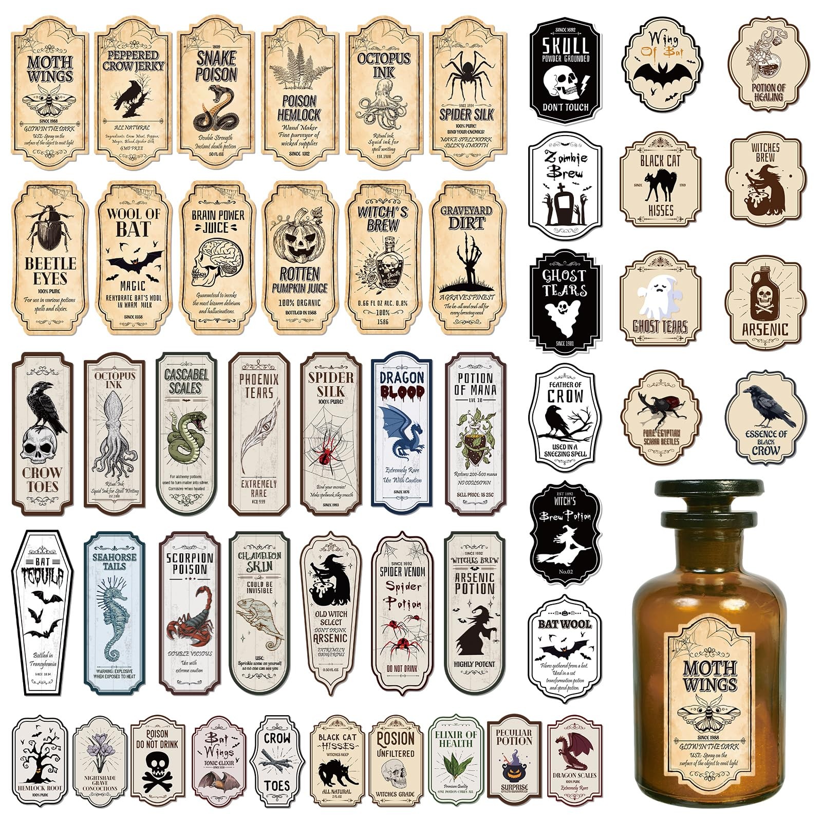 Aposwow 100 Pcs Apothecary Bottle Labels Stickers, Halloween Potion Colorful