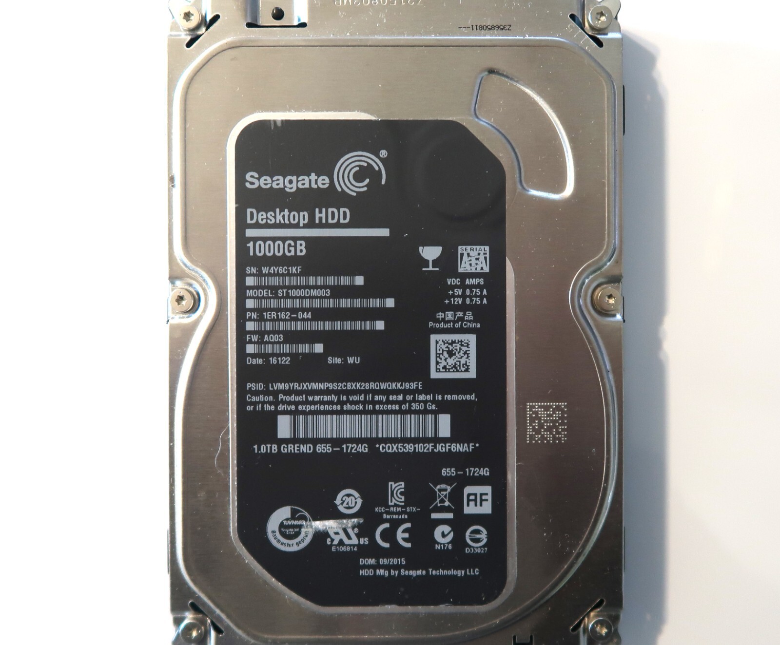 Seagate ST1000DM003 1ER162-044 AQ03 WU (W4Y) China 1000gb 3.5" Sata HDD 2015
