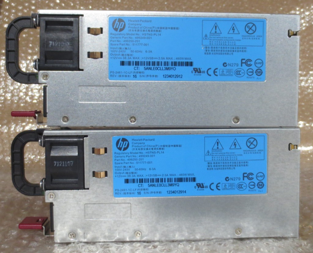 LOT OF 2 HP HSTNS-PL14 460W Power Supply 499249-001 499250-201