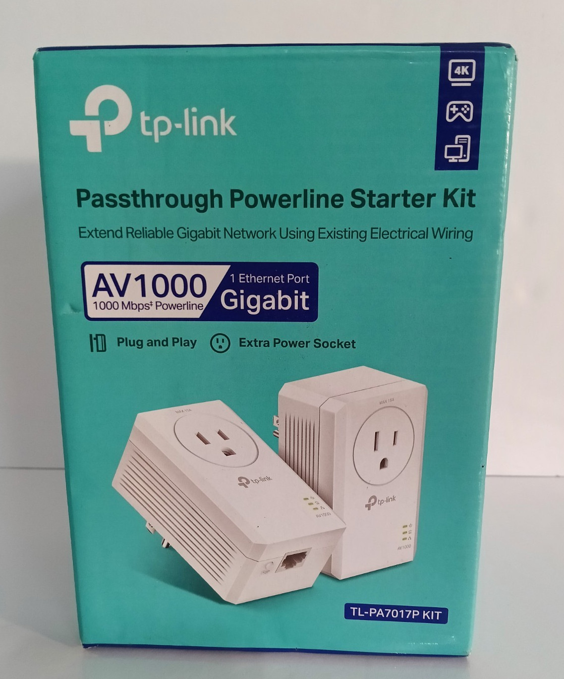 TP-LINK TL-PA7017P KIT AV1000 Gigabit Passthrough Powerline Kit, 2 Adapters NEW